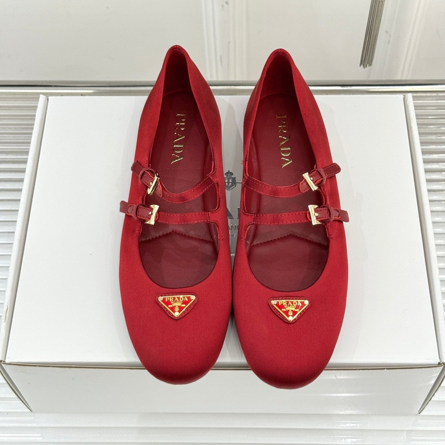 PRADA 25S DOUBLE STRAP BALLERINAS IN RED WINE SATIN - 34