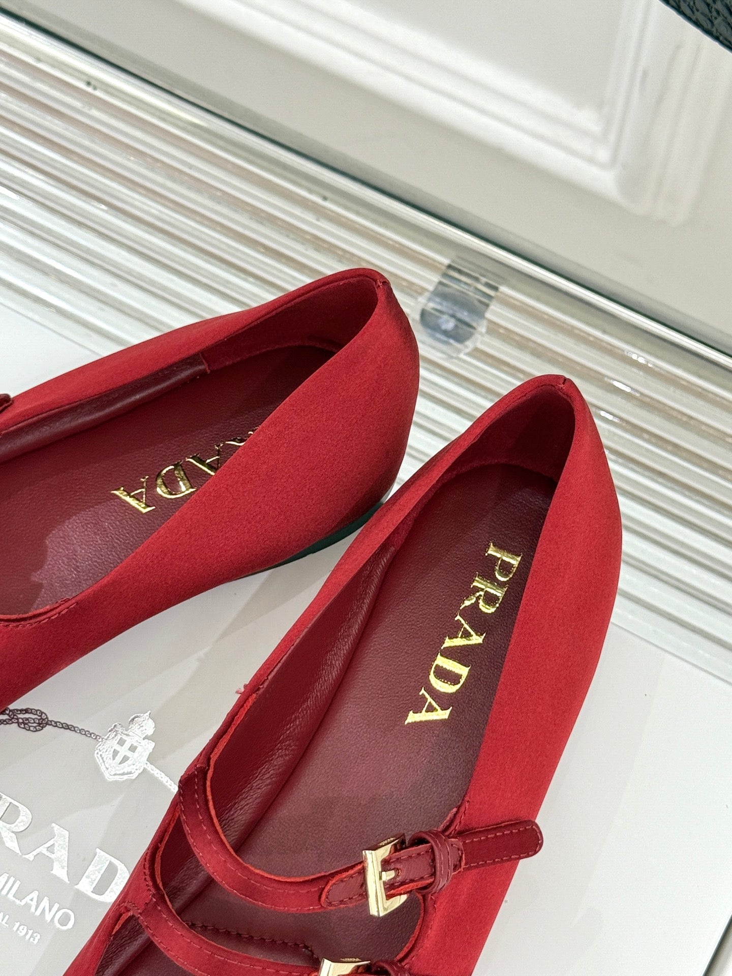 PRADA 25S DOUBLE STRAP BALLERINAS IN RED WINE SATIN - 34