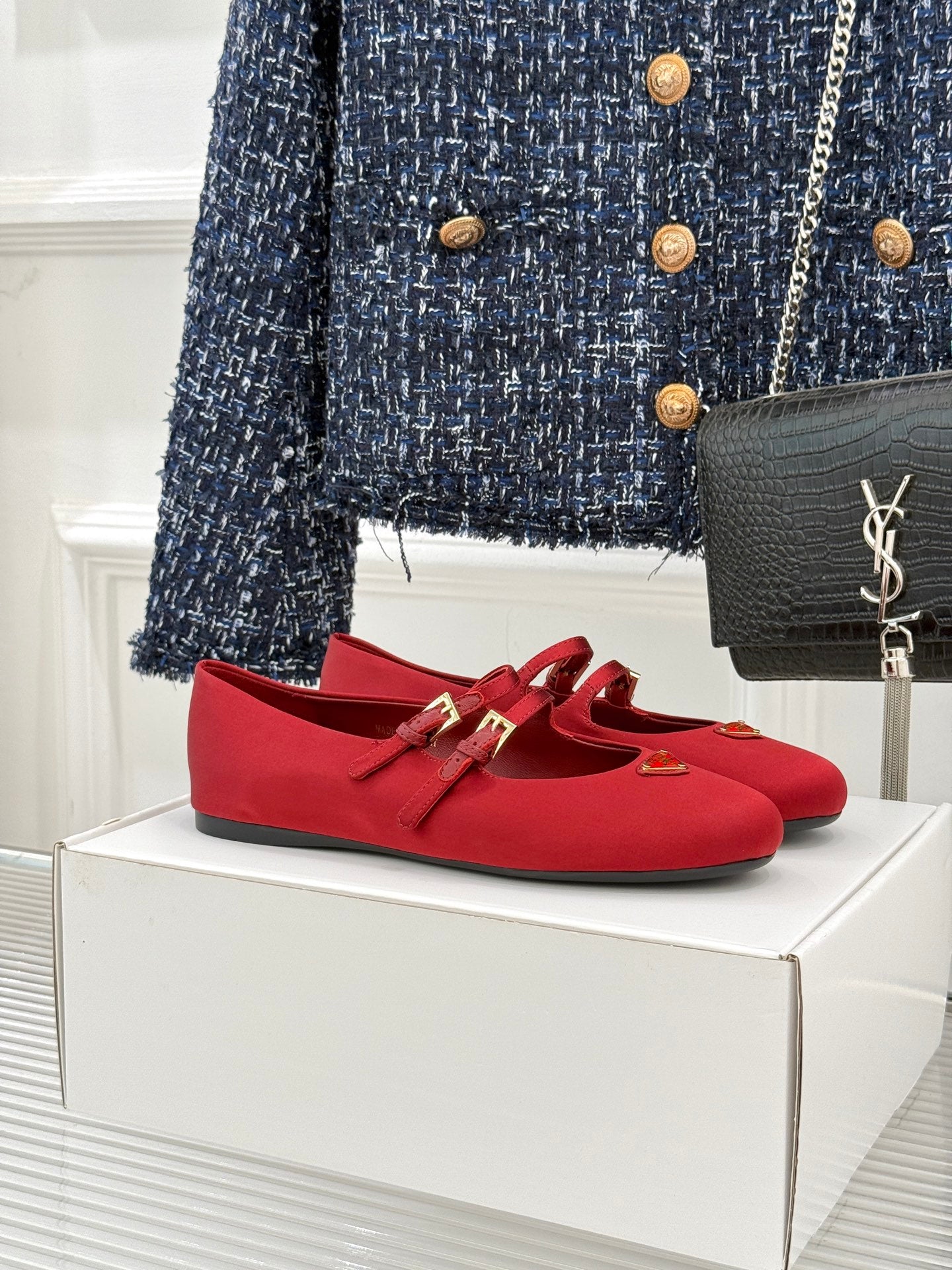 PRADA 25S DOUBLE STRAP BALLERINAS IN RED WINE SATIN - 34