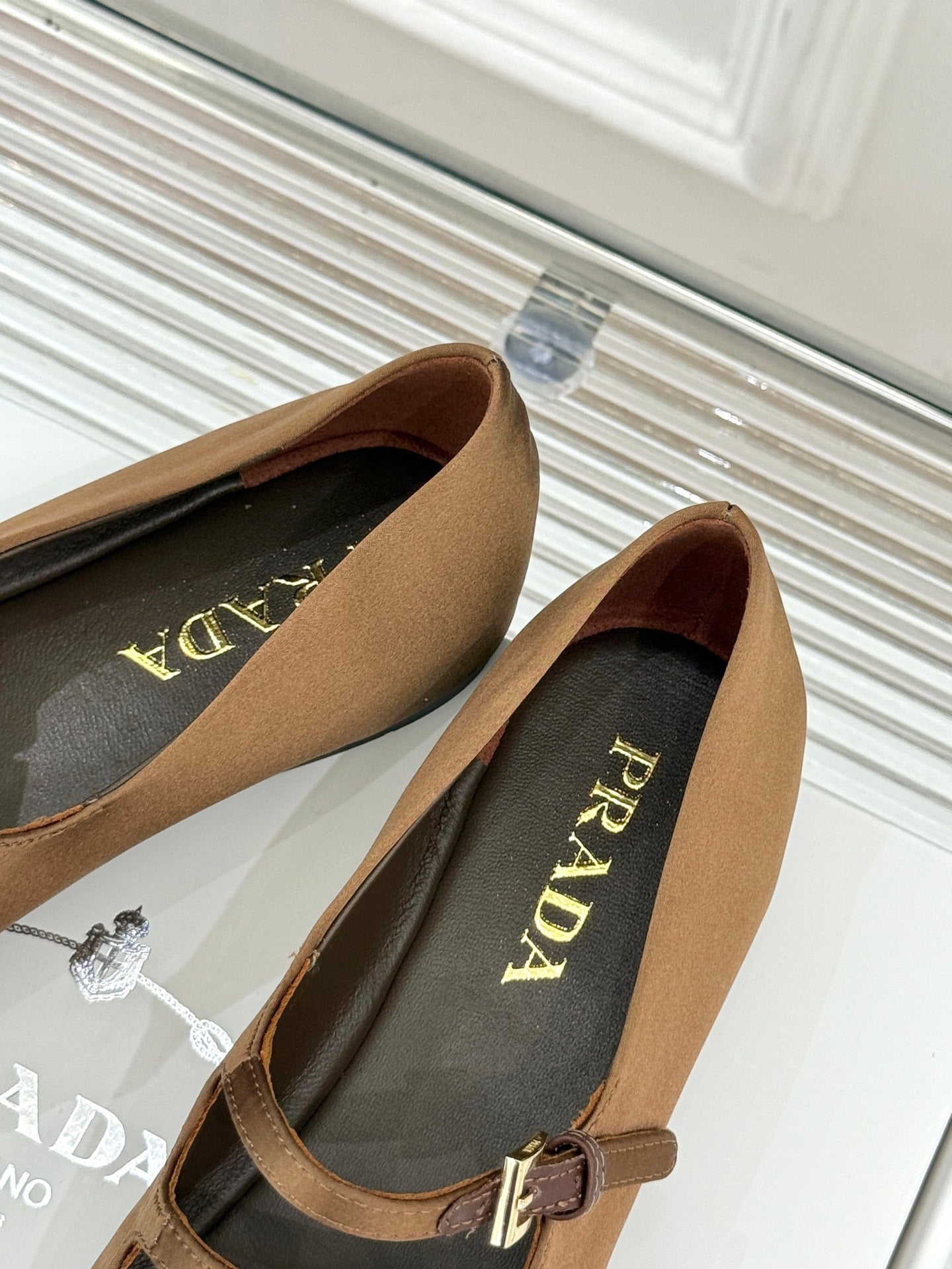 PRADA 25S DOUBLE STRAP BALLERINAS IN DARK BROWN SATIN - 34