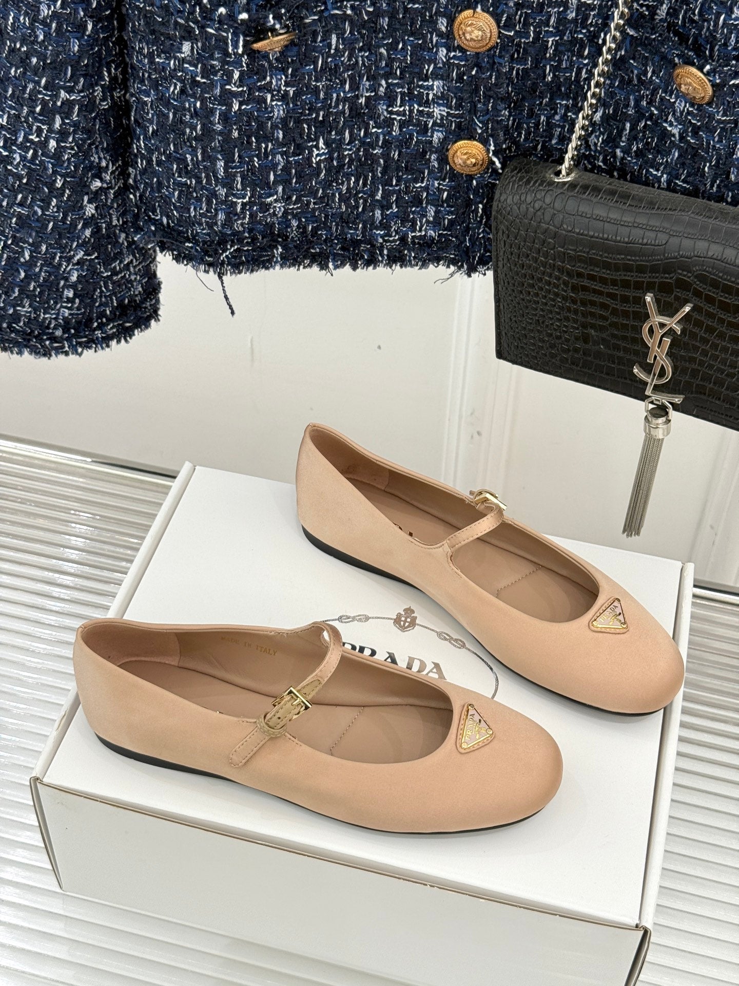 PRADA 25S BALLERINAS IN NUDE SATIN - 34
