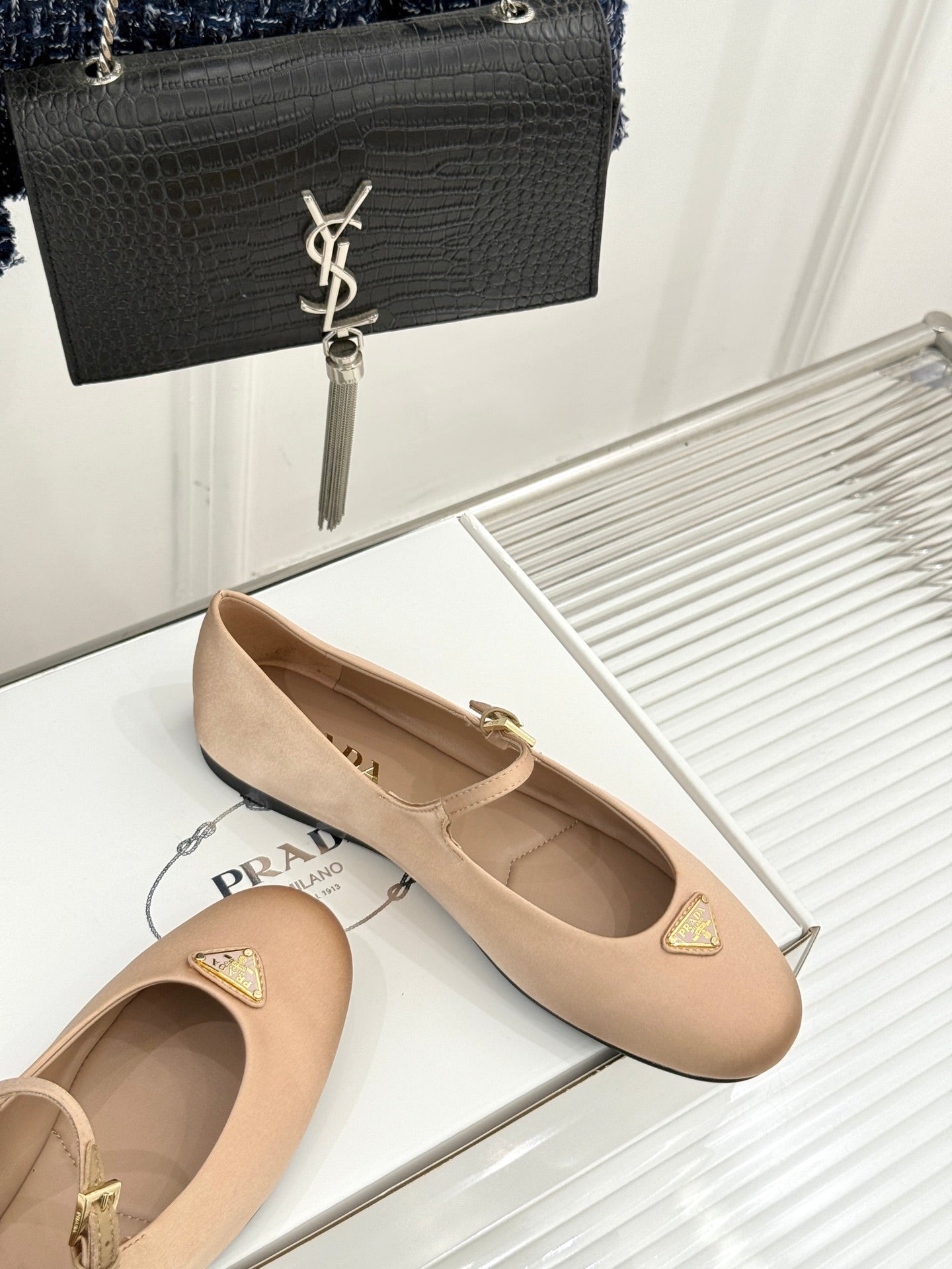 PRADA 25S BALLERINAS IN NUDE SATIN - 34