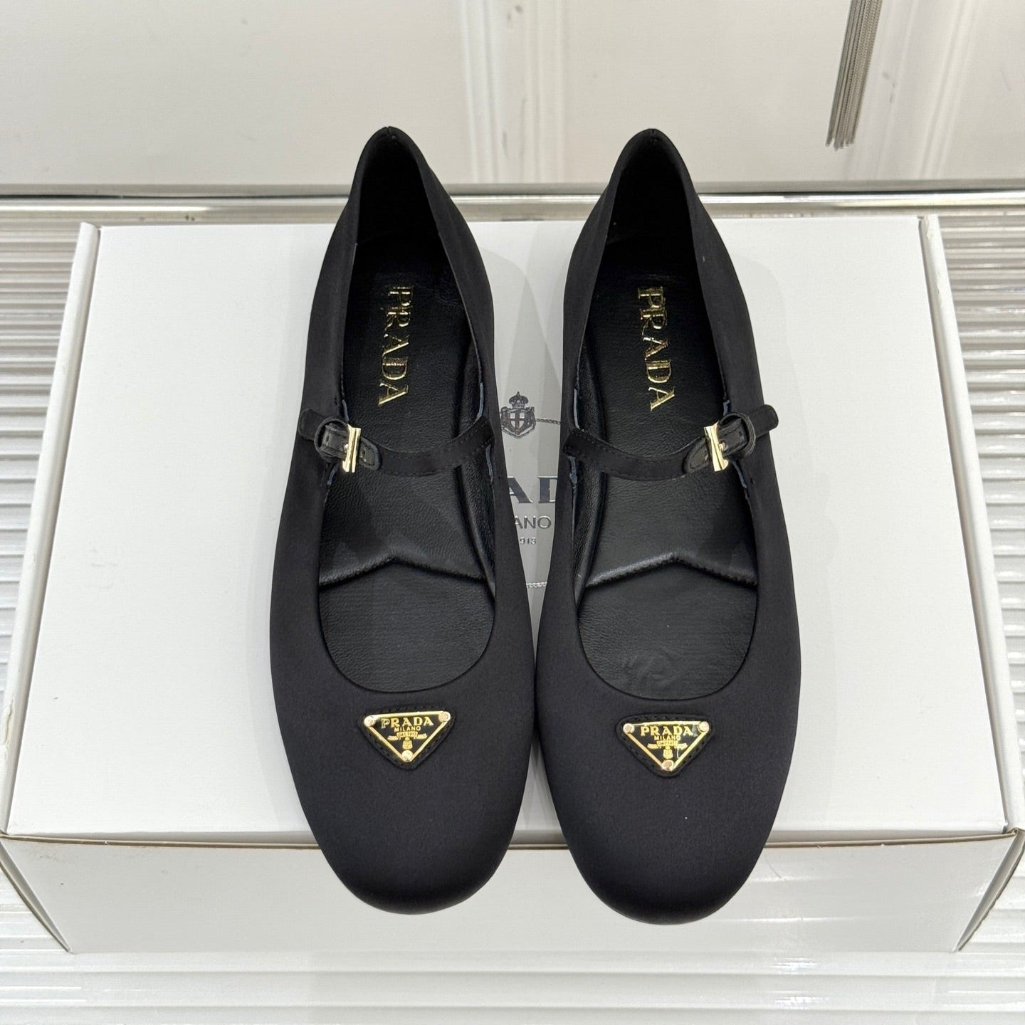 PRADA 25S BALLERINAS IN BLACK SATIN - 34