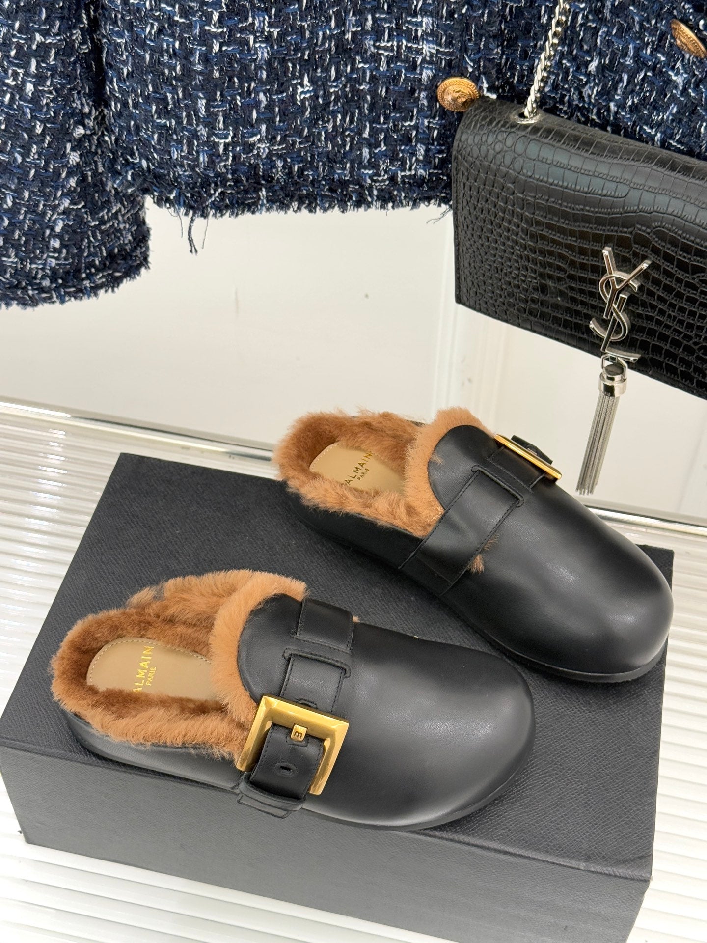Мюлі BALMAIN 26S ANTHEM З ЧОРНОЇ ТЕЛЯЧОЇ ШКІРИ