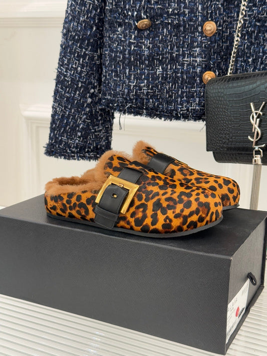 BALMAIN 26S ANTHEM MULES IN LEOPARD PRINT PONY HAIR