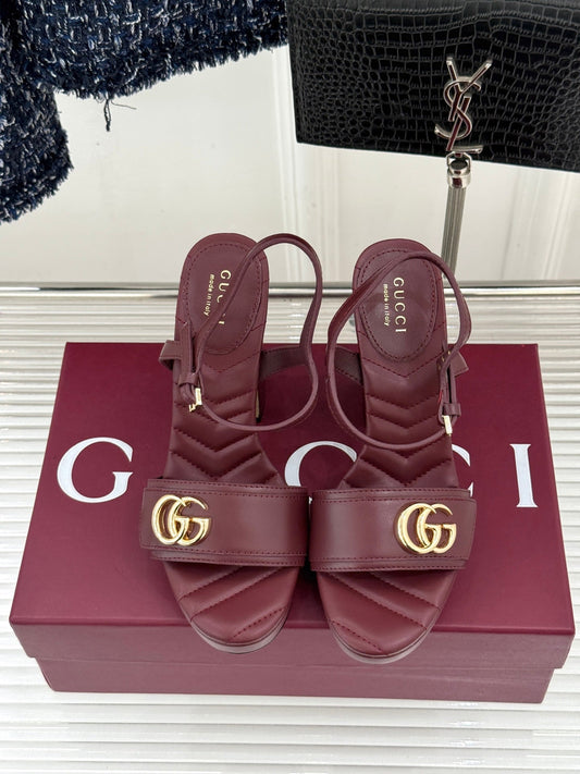 БОСОНІЖКИ GUCCI 26S НА ВИСОКИХ ПІДБОРАХ (120 ММ) З ТЕМНО-ЧЕРВОНОЇ ТЕЛЯЧОЇ ШКІРИ