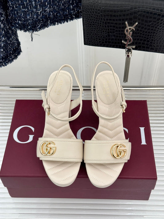 БОСОНІЖКИ НА ВИСОКИХ ПІДБОРАХ GUCCI 26S 120 ММ З ТЕЛЯЧОЇ ШКІРИ КРЕМОВО-БІЛОГО КОЛЬОРУ