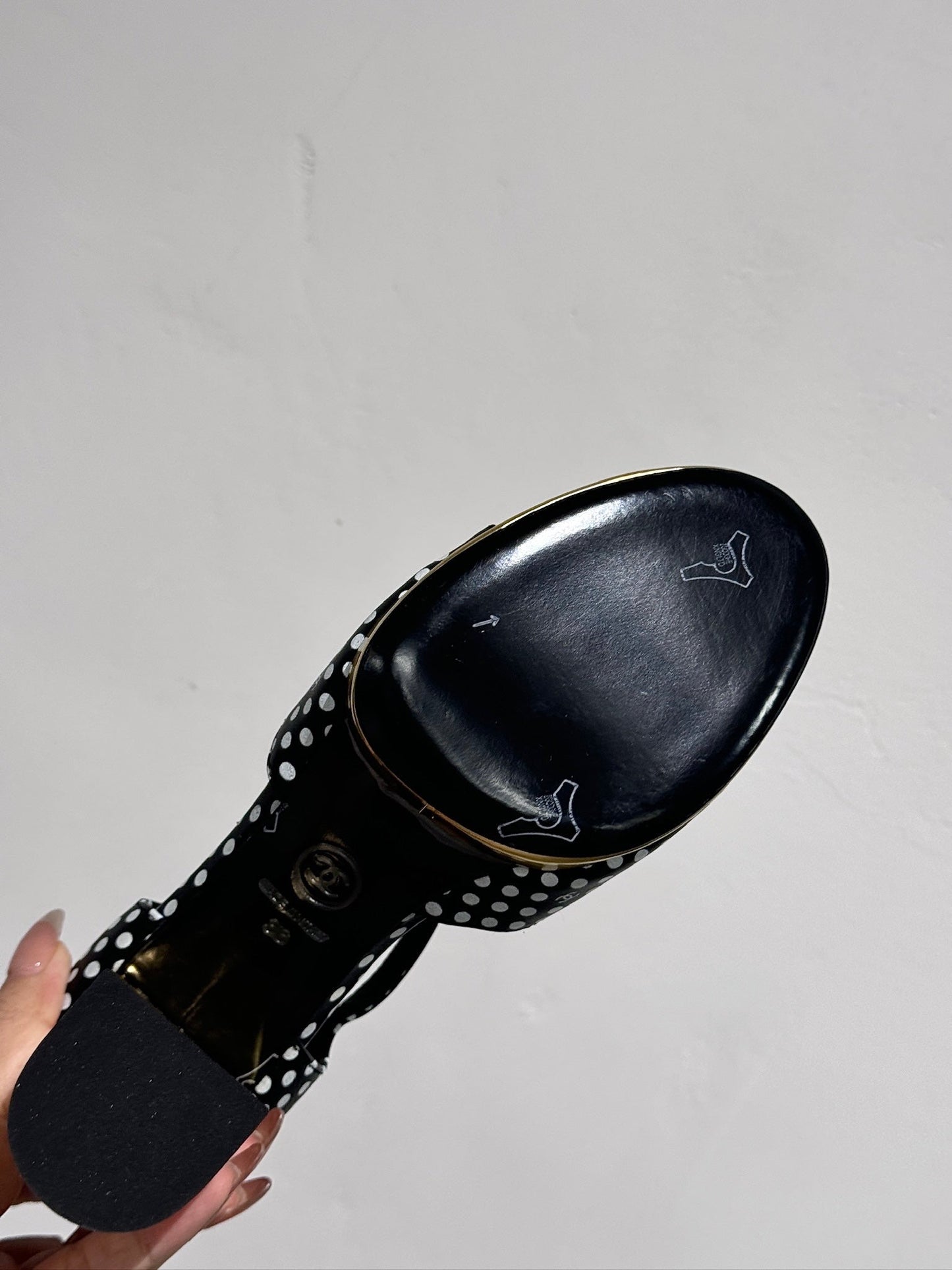 BLOCK HEEL SANDALS BLACK POLKA DOT SHEEPSKIN - 35