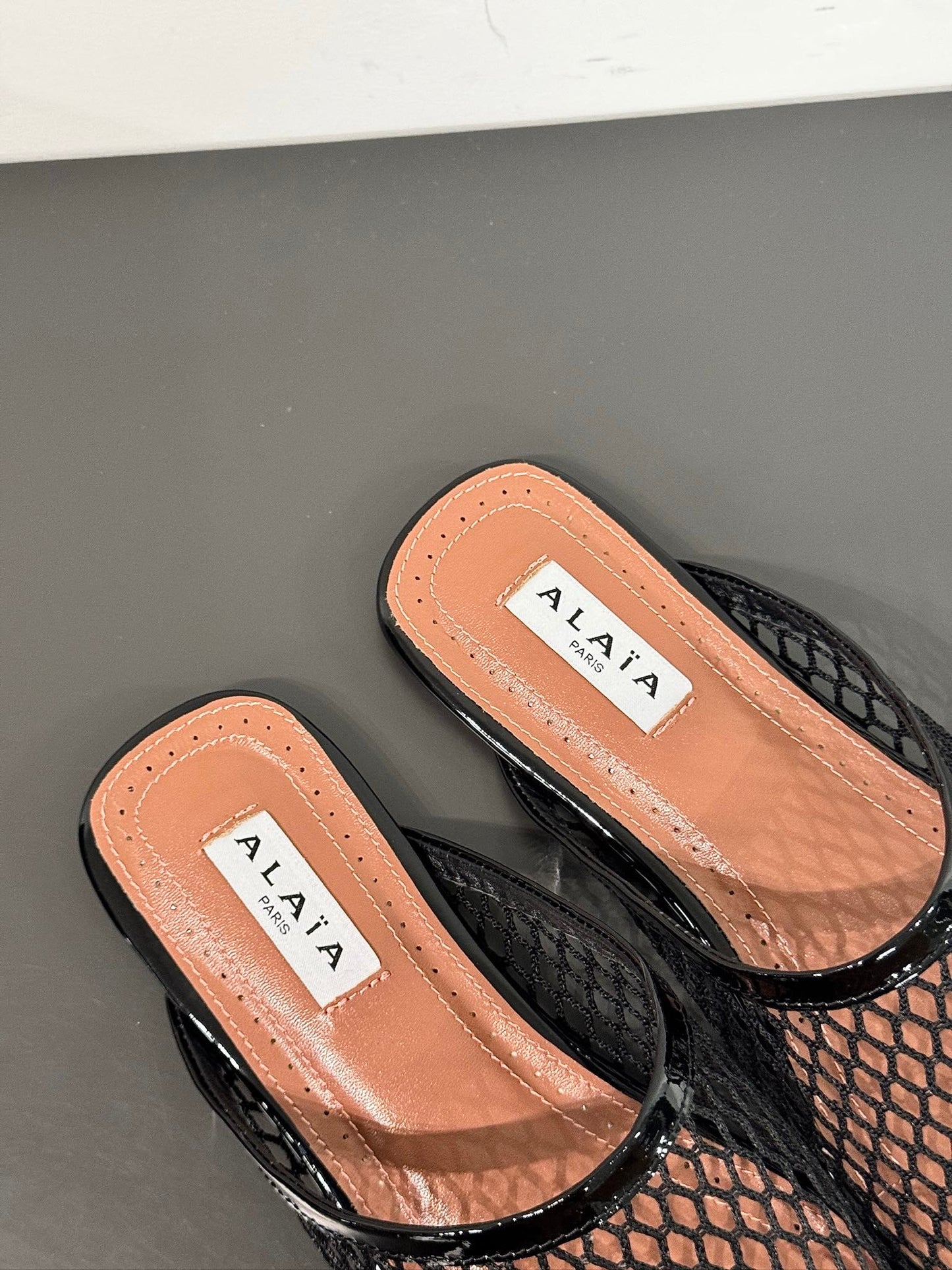 ALAIA FLAT MULES IN BLACK MESH FISHNET - 34