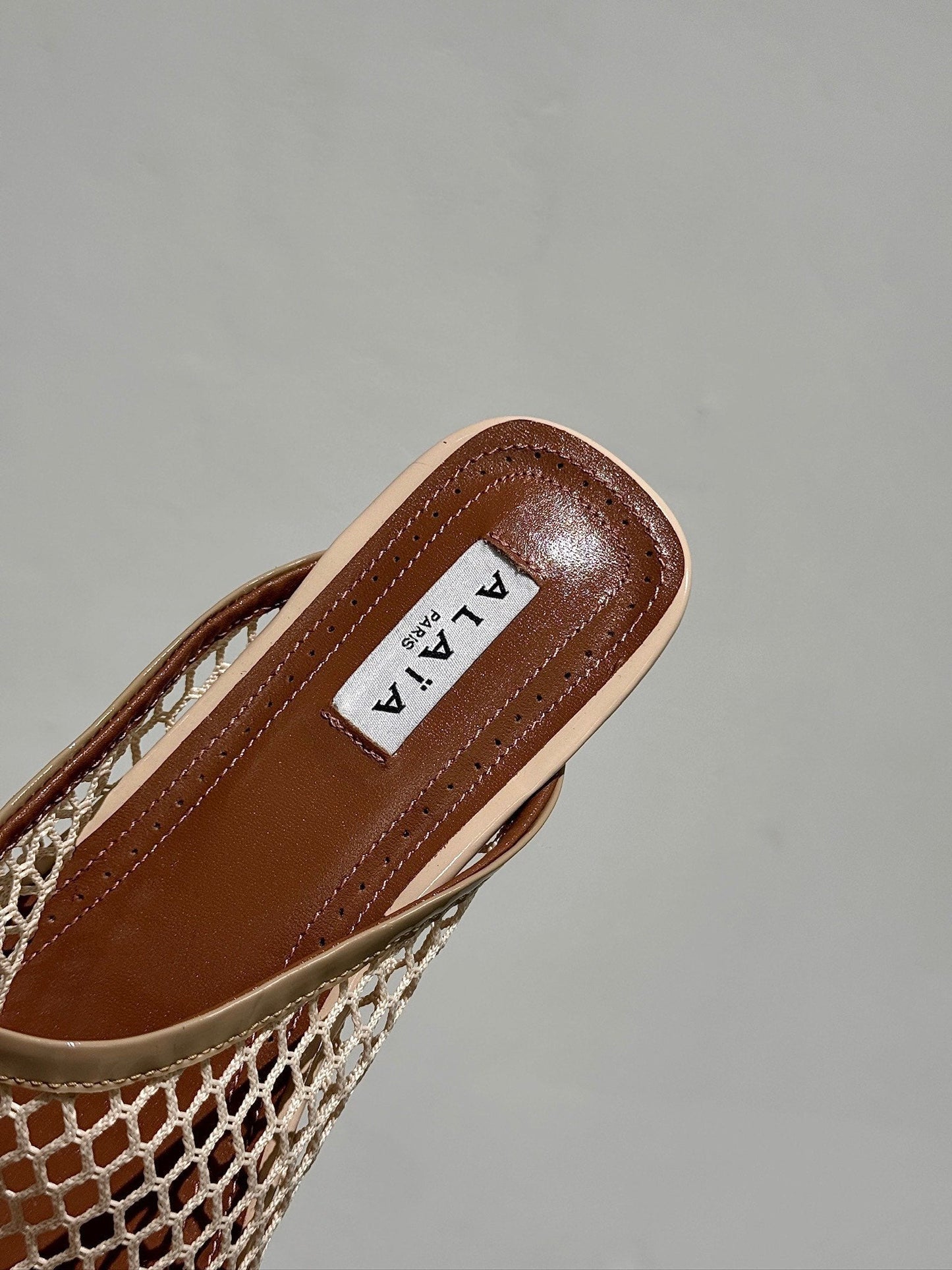 ALAIA FLAT MULES IN BEIGE MESH FISHNET - 34
