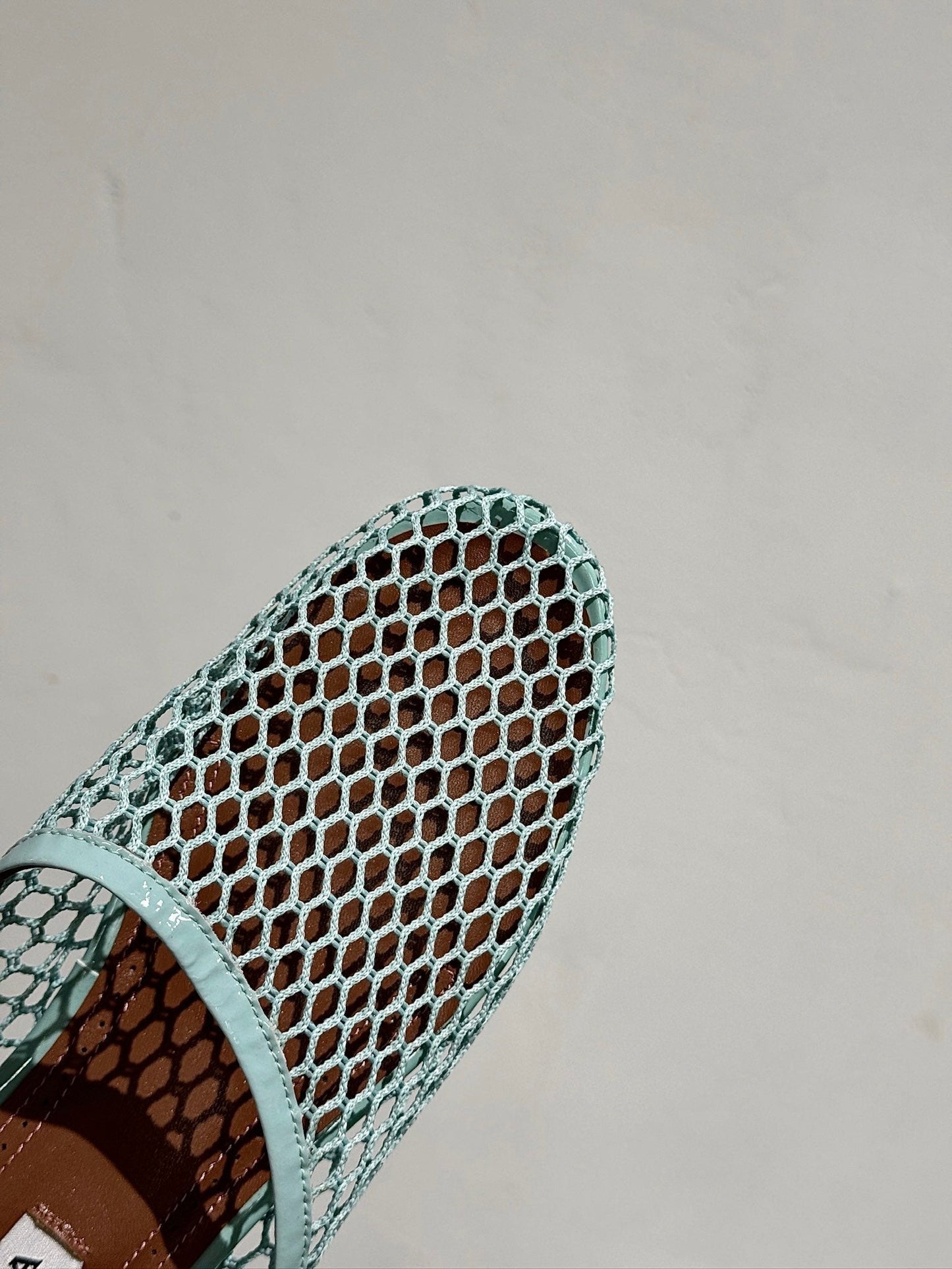 ALAIA FLAT MULES IN LIGHT BLUE MESH FISHNET - 34