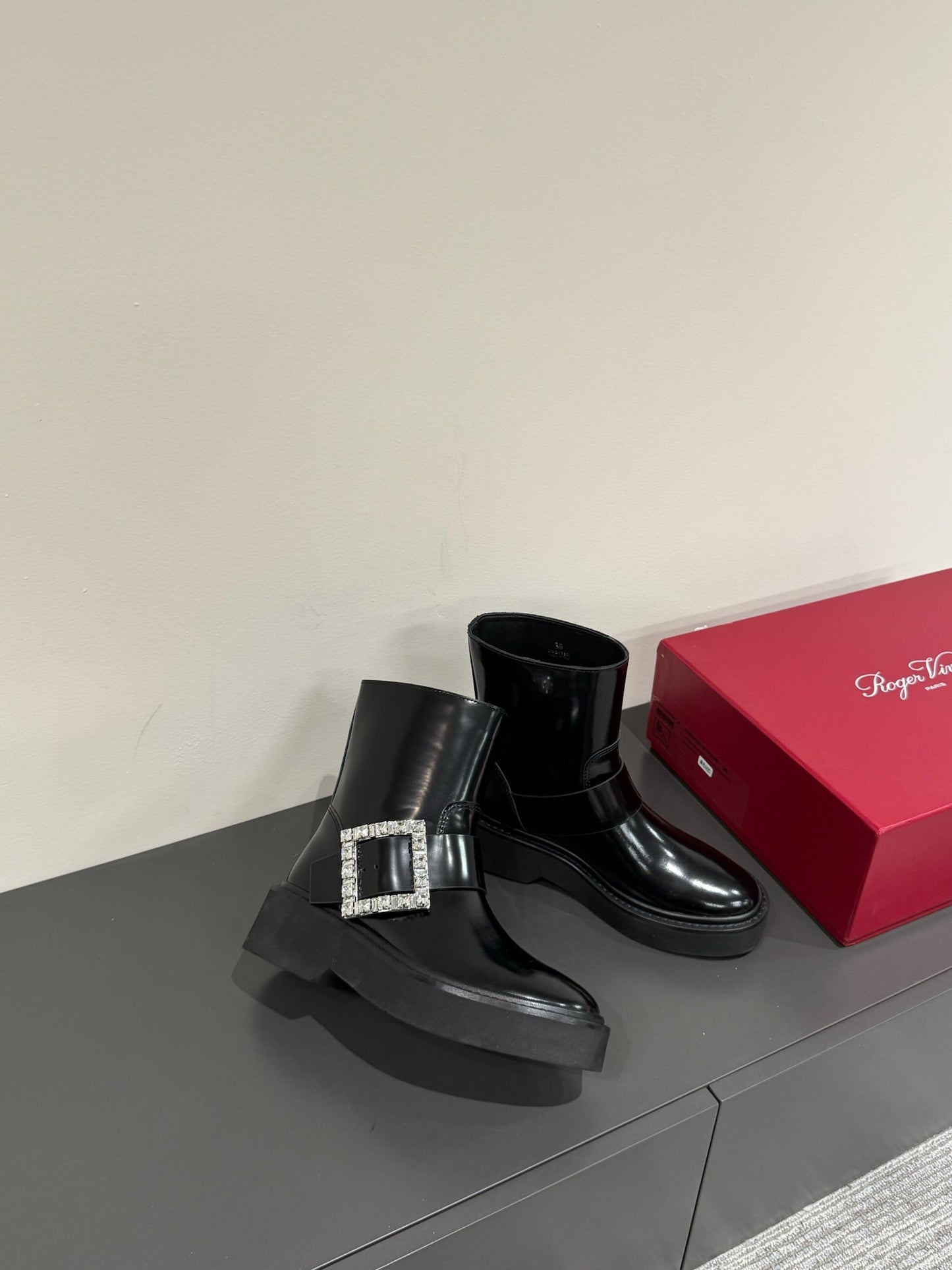 VIV' RANGERS CHELSEA ANKLE BOOTS IN BLACK CALFSKIN WITH SILVER CRYSTAL BUCKLE - 35