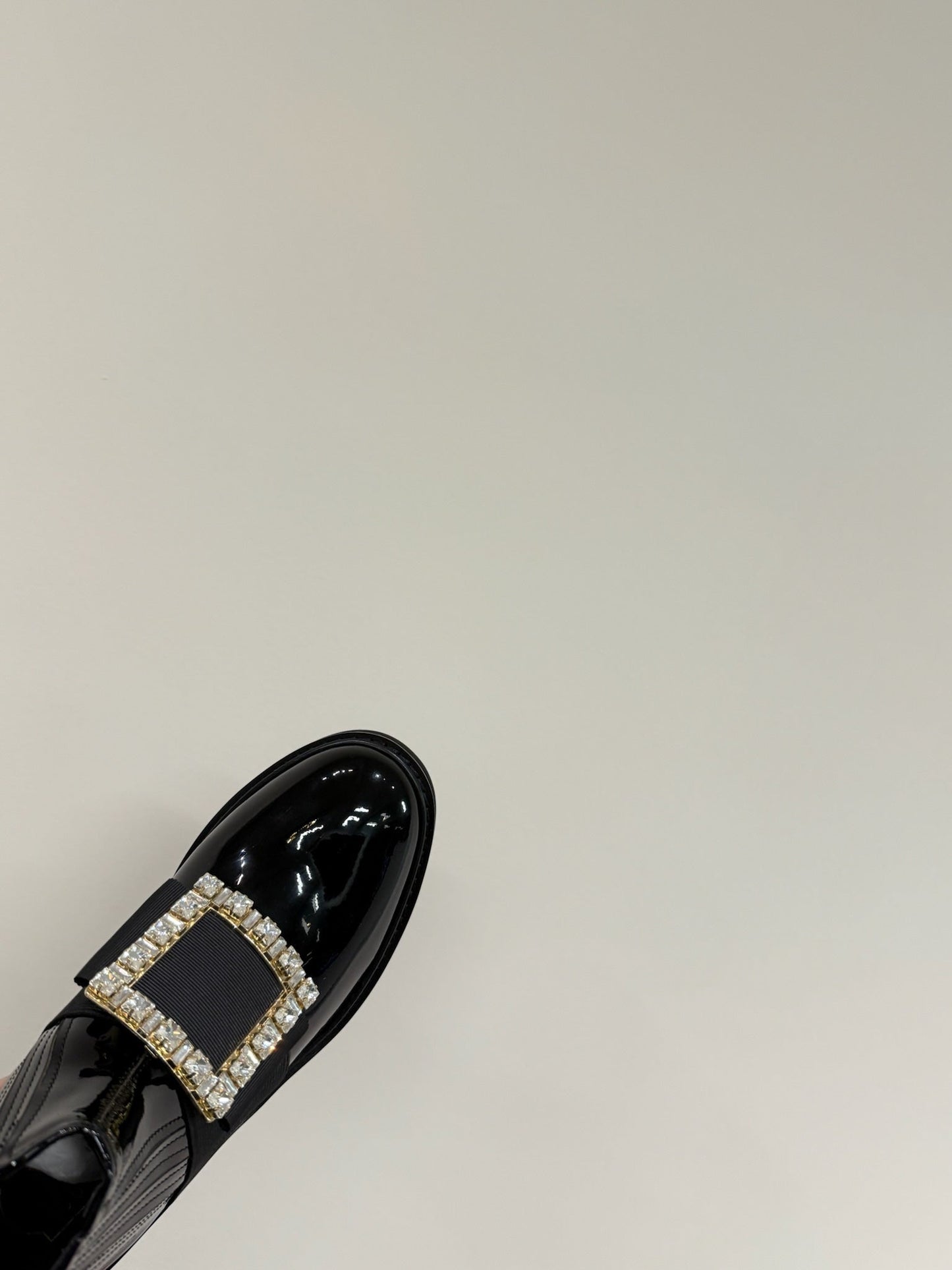 VIV' RANGERS CHELSEA BOOTIES IN GLOSSY BLACK CALFSKIN CRYSTAL BUCKLE - 35