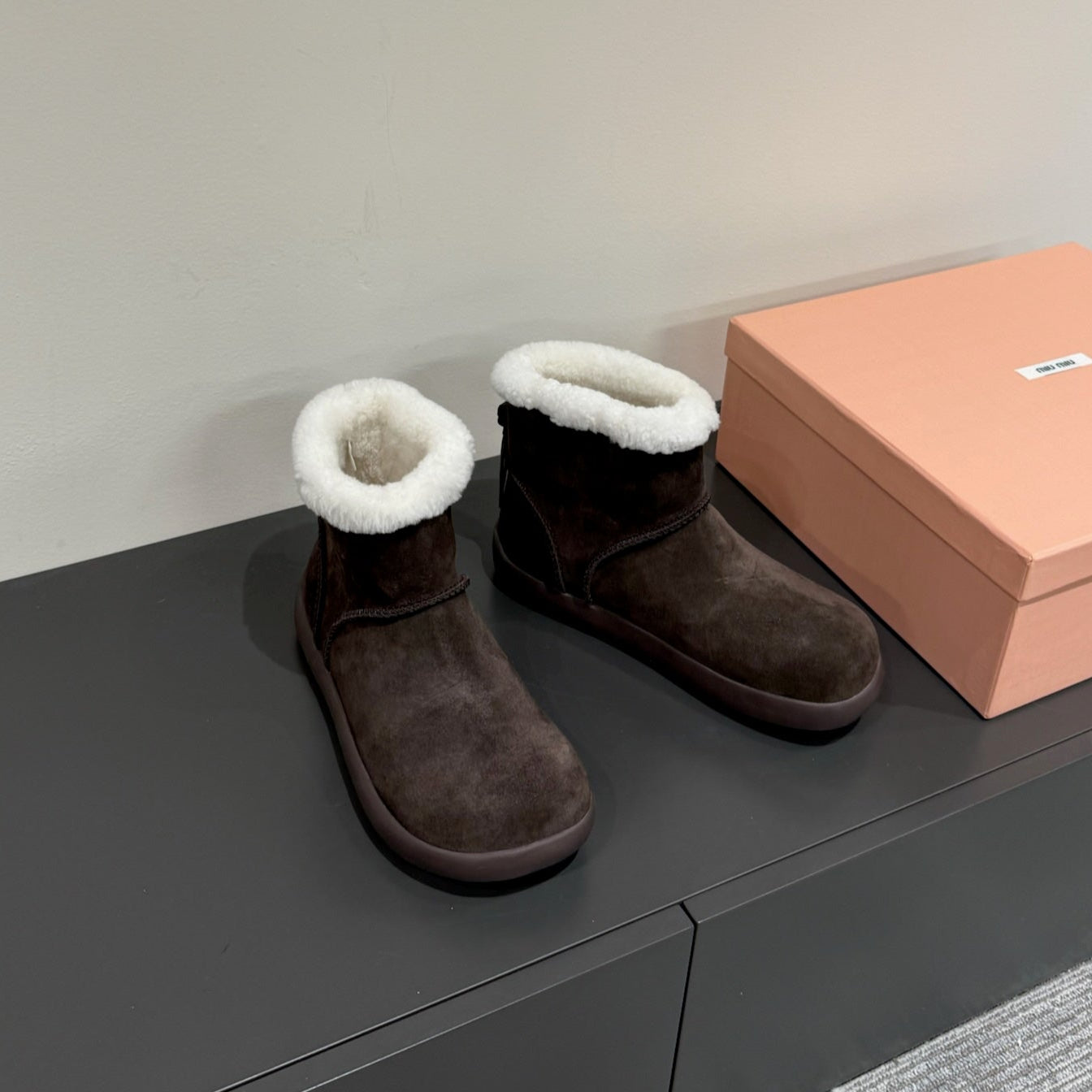 ANKLE BOOTS IN DARK CHOCOLATE SUEDE AND FLEECE LINING - 35