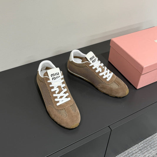 RETRO SNEAKERS IN COFFEE BROWN MESH AND SUEDE - 35