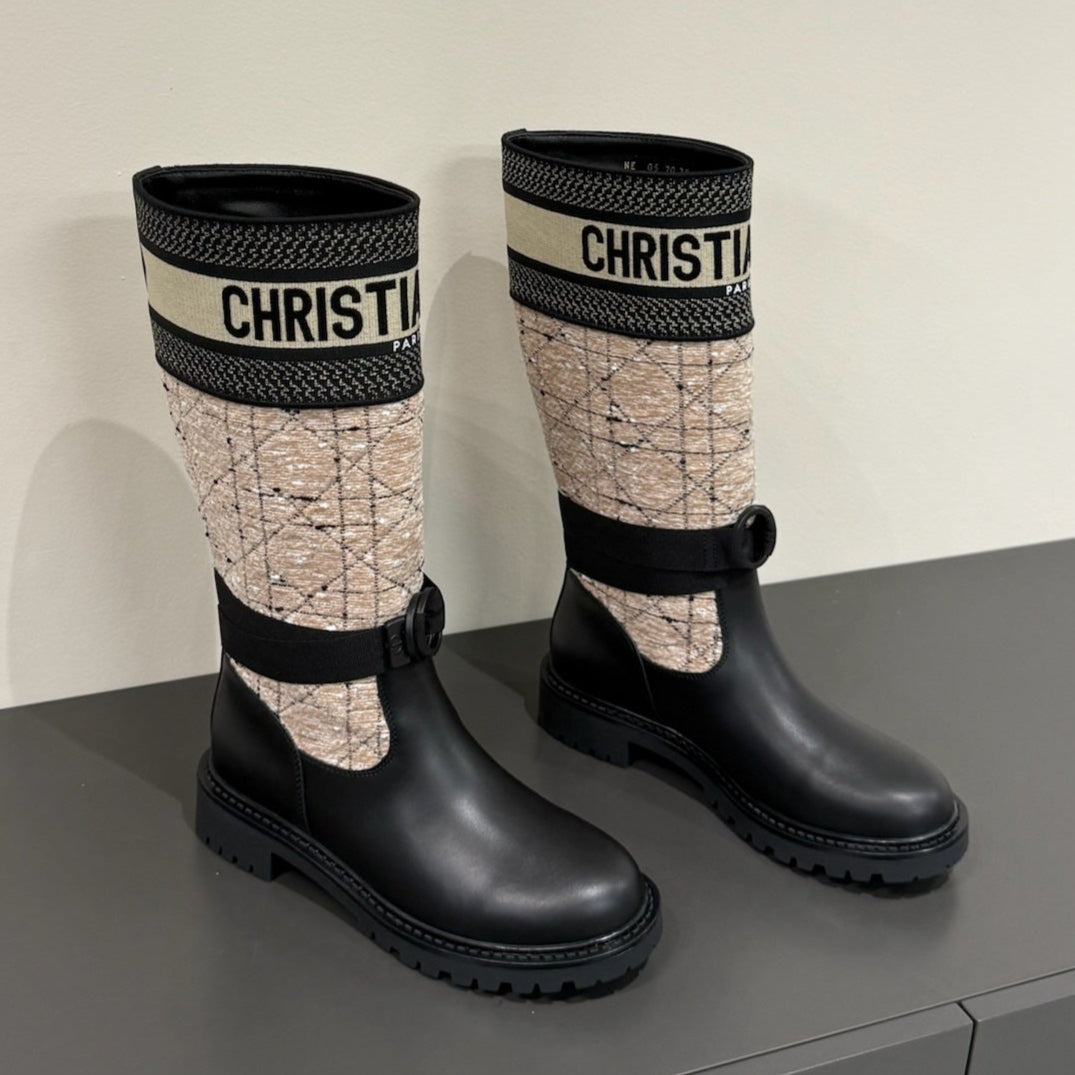 D-MAJOR BOOT TAUPE AND BLACK TECHNICAL FABRIC AND BLACK CALFSKIN - 35