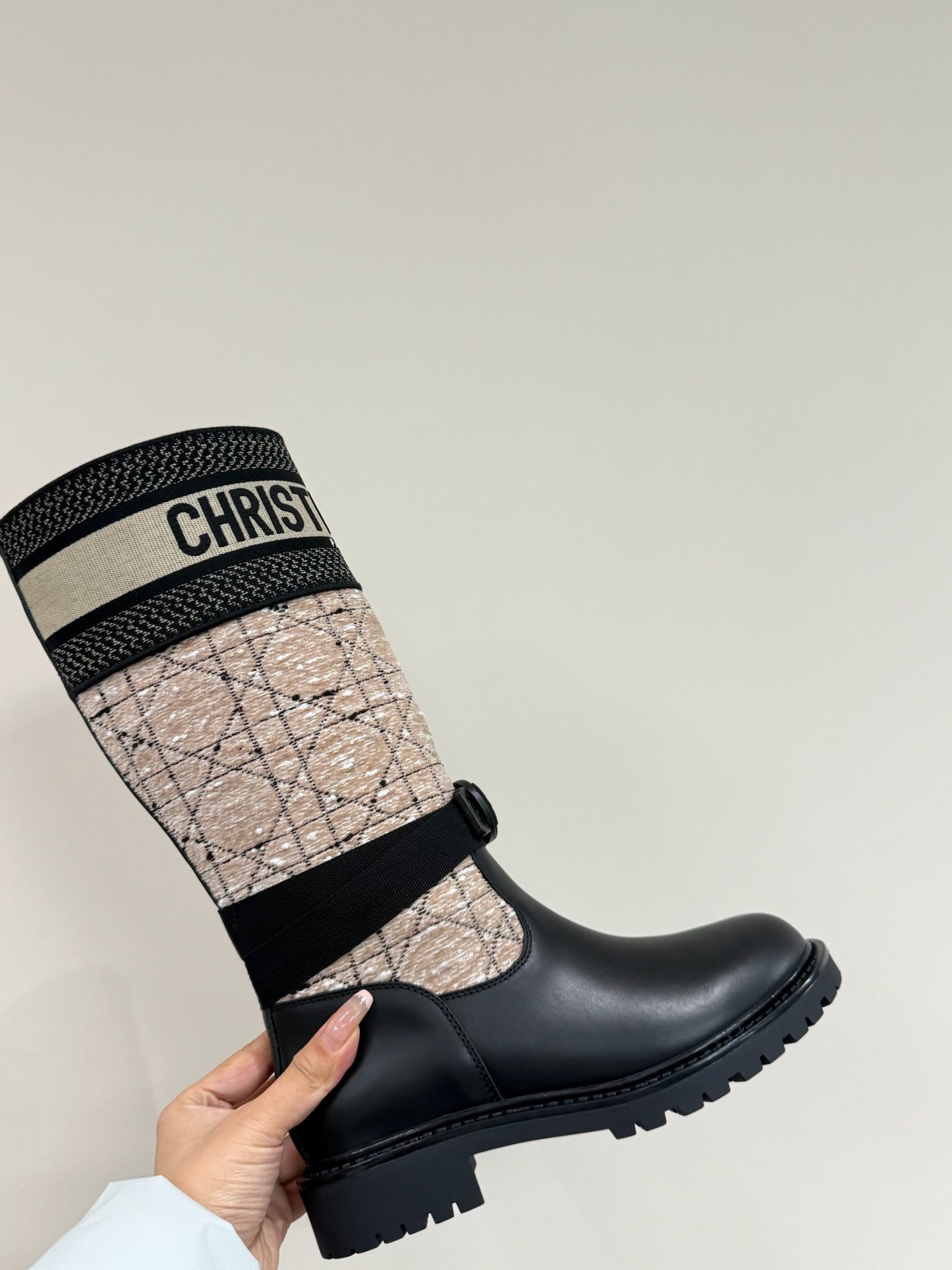 D-MAJOR BOOT TAUPE AND BLACK TECHNICAL FABRIC AND BLACK CALFSKIN - 35