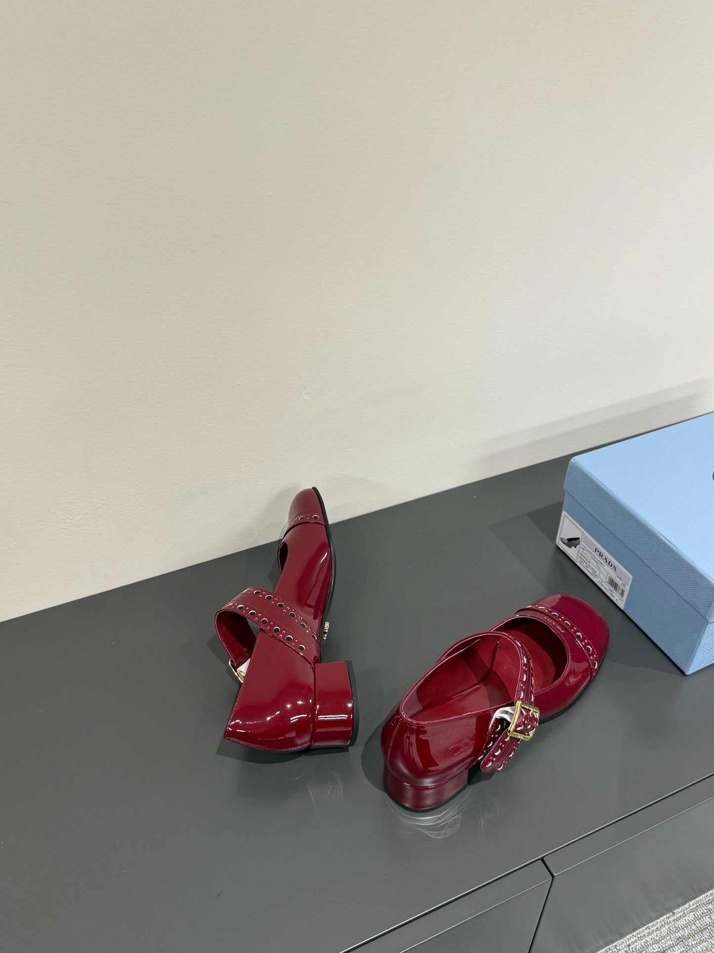 MARY JANE PUMPS IN BURGUNDY RED GLOSSY CALFSKIN - 35