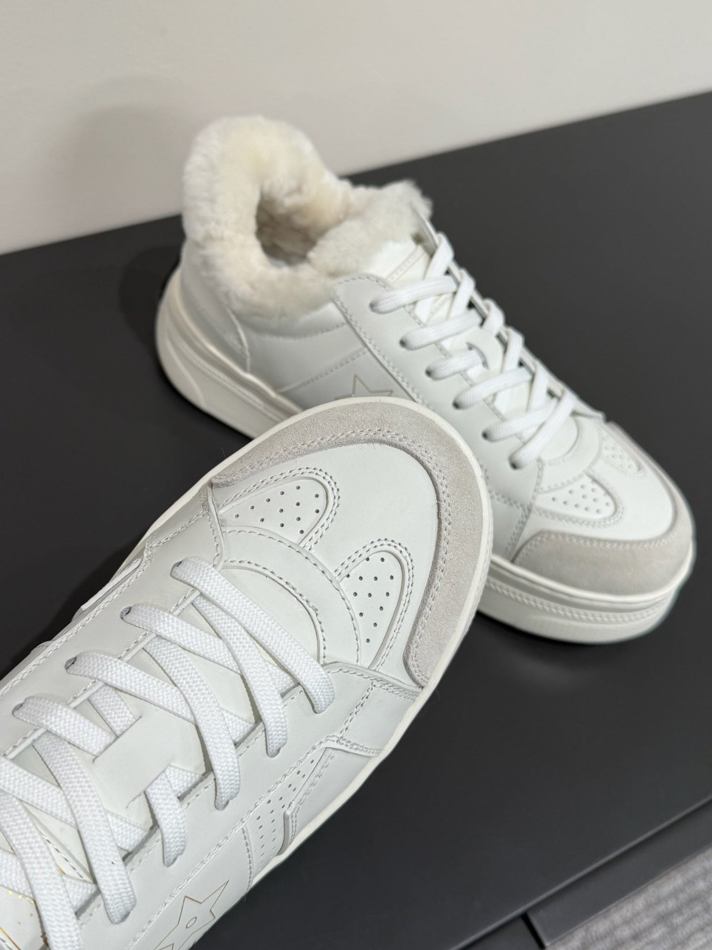 STAR SNEAKER WHITE CALFSKIN AND SUEDE CALFSKIN WITH SHEARLING LINING - 35