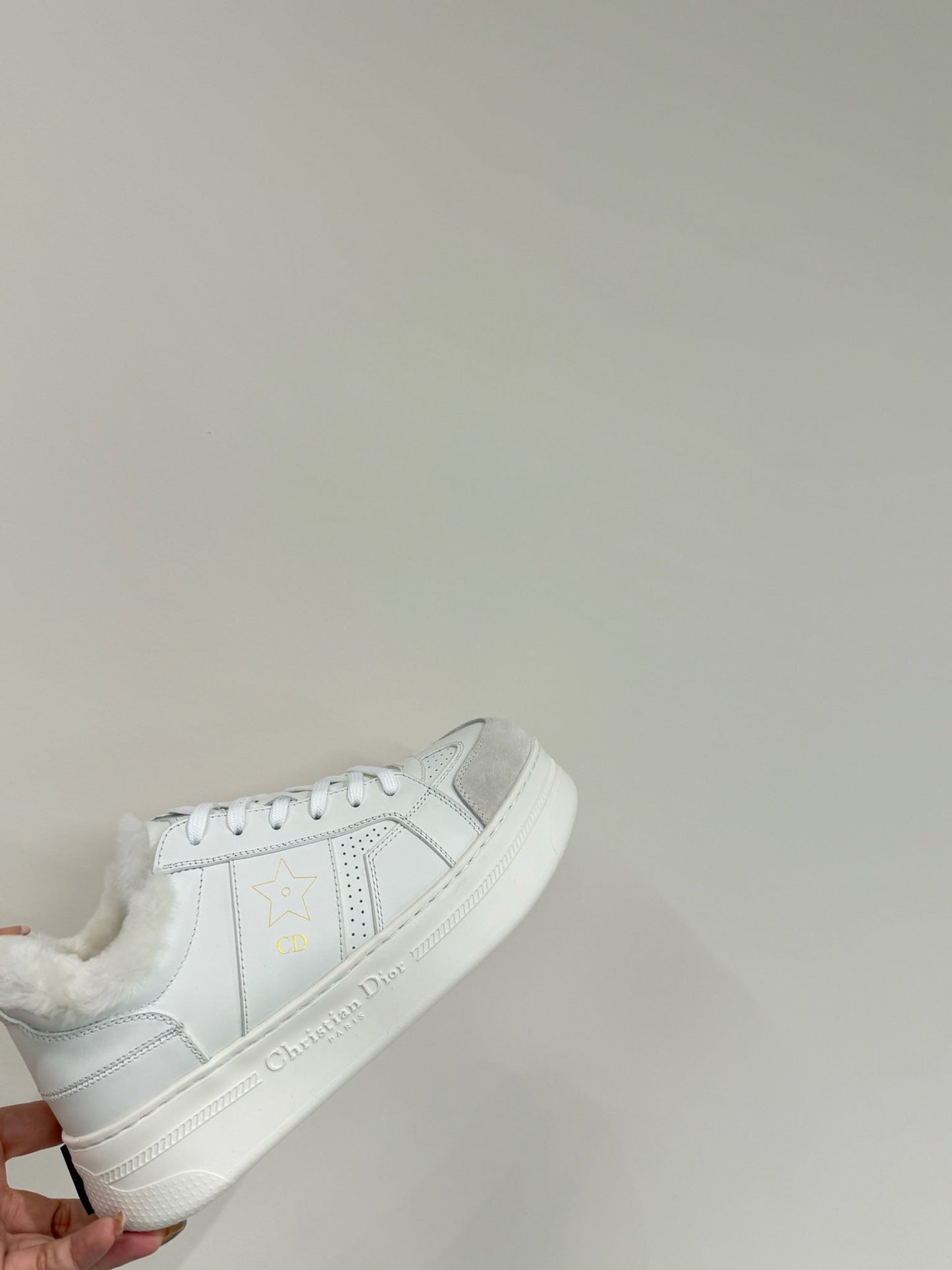 STAR SNEAKER WHITE CALFSKIN AND SUEDE CALFSKIN WITH SHEARLING LINING - 35