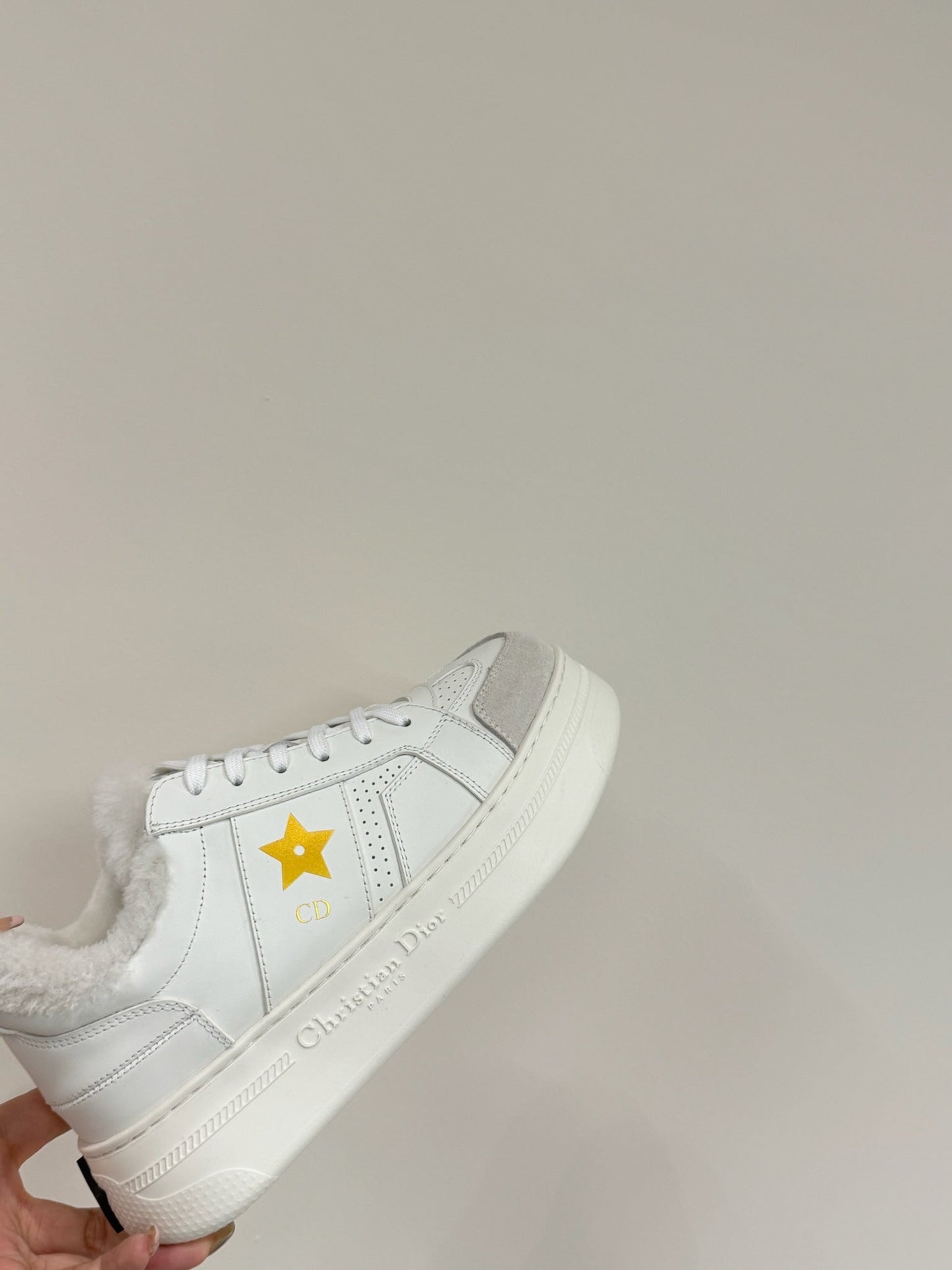 YELLOW STAR SNEAKER WHITE CALFSKIN AND SUEDE CALFSKIN WITH SHEARLING LINING - 35