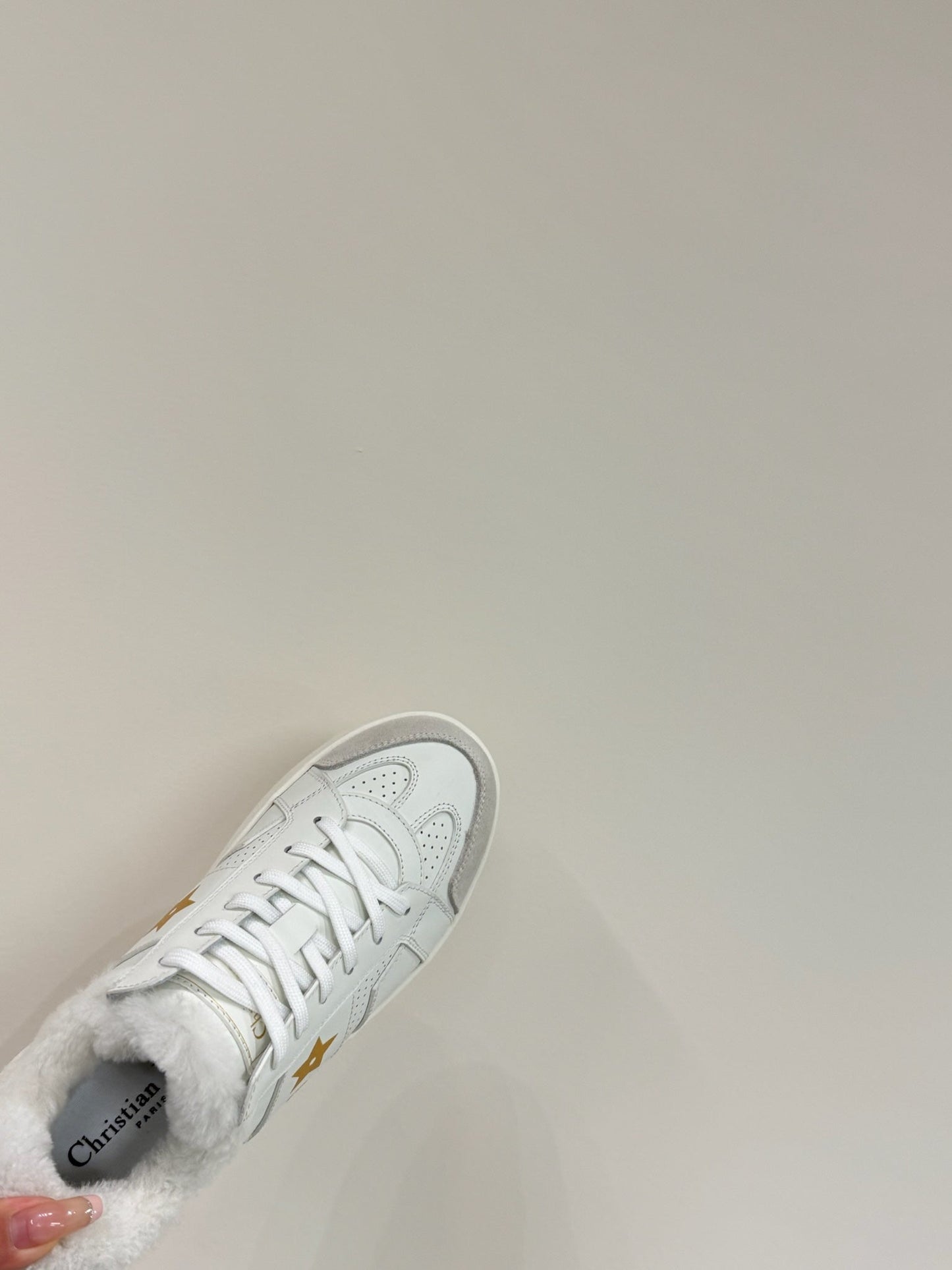 YELLOW STAR SNEAKER WHITE CALFSKIN AND SUEDE CALFSKIN WITH SHEARLING LINING - 35