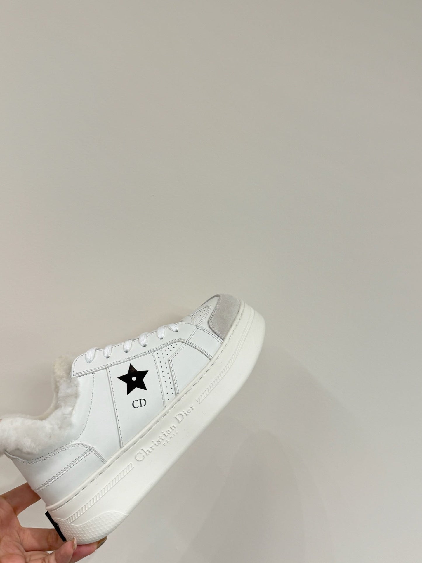 BLACK STAR SNEAKER WHITE CALFSKIN AND SUEDE CALFSKIN WITH SHEARLING LINING - 35