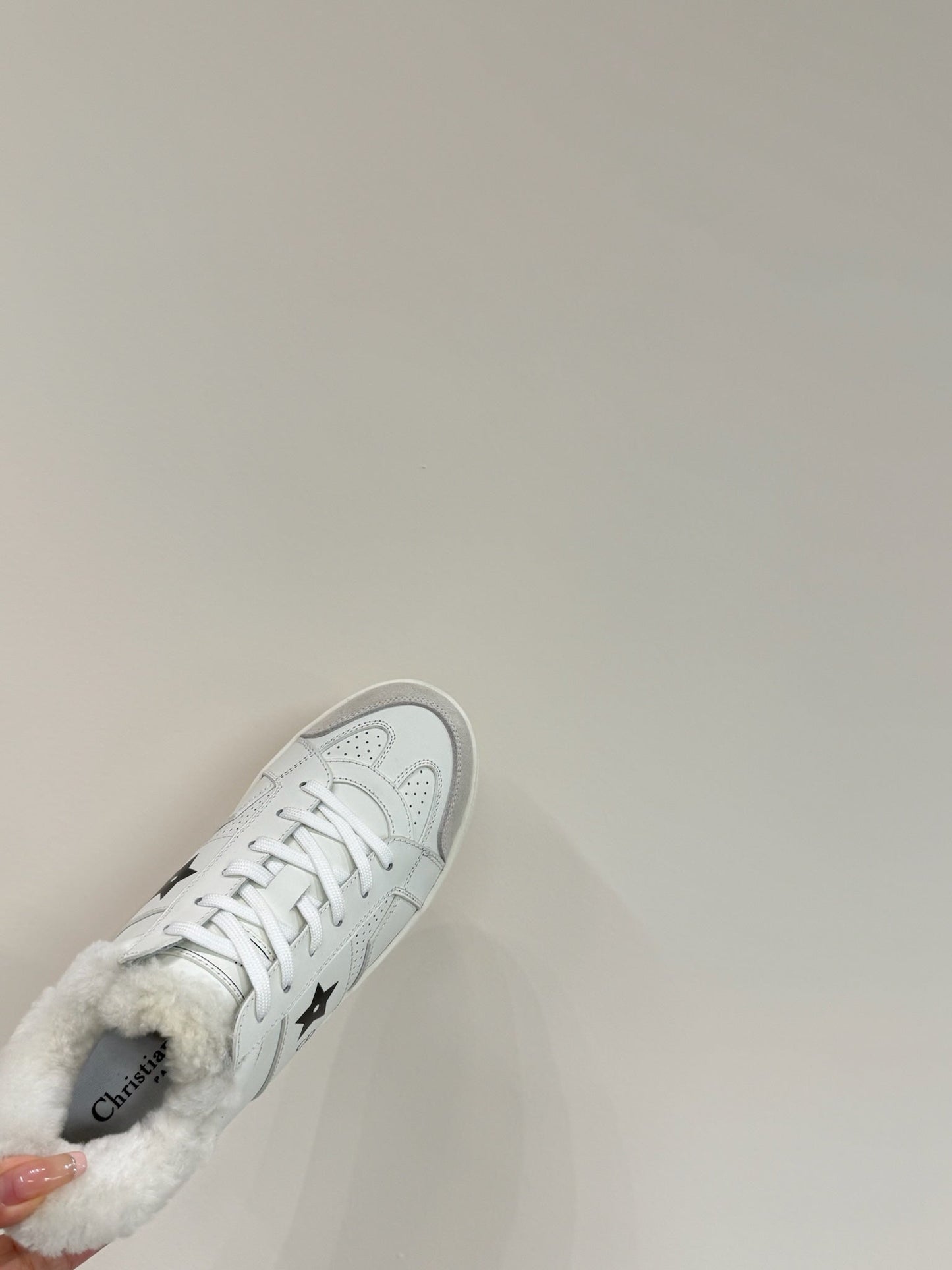 BLACK STAR SNEAKER WHITE CALFSKIN AND SUEDE CALFSKIN WITH SHEARLING LINING - 35