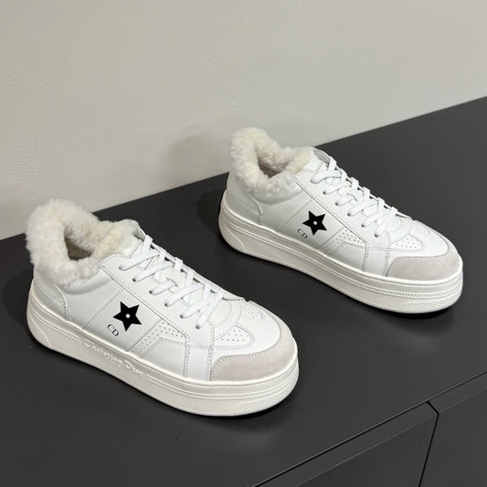 BLACK STAR SNEAKER WHITE CALFSKIN AND SUEDE CALFSKIN WITH SHEARLING LINING - 35