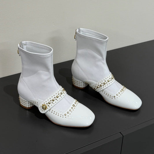 BELLE-D HEELED ANKLE BOOT WHITE PATENT CALFSKIN - 35