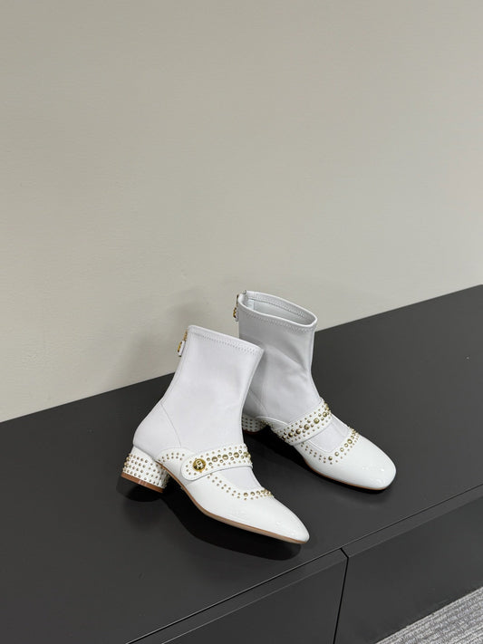BELLE-D HEELED ANKLE BOOT WHITE PATENT CALFSKIN - 35