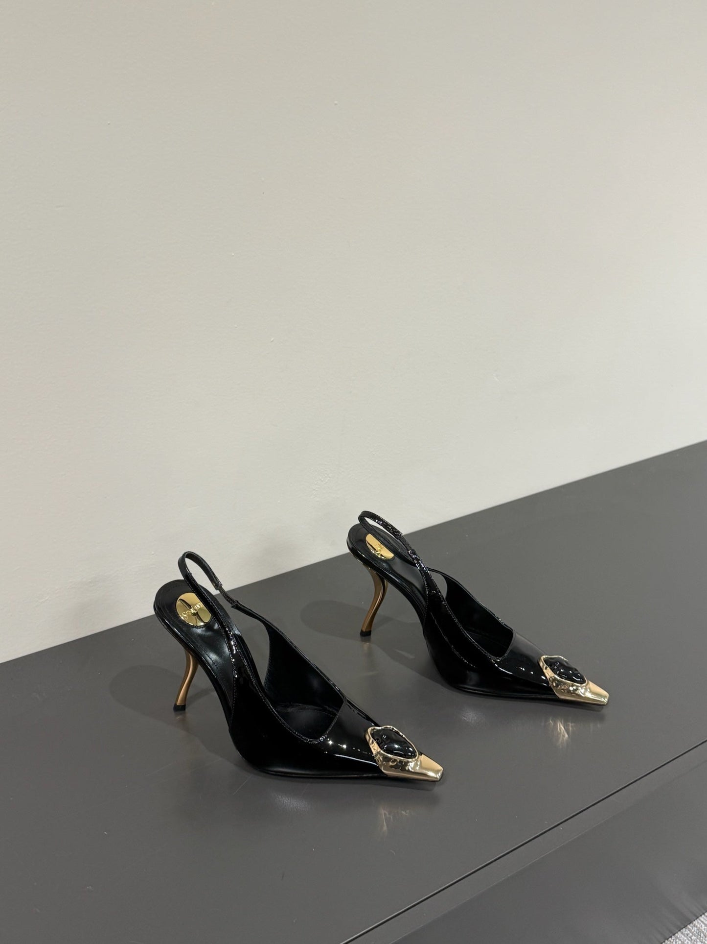 BLACK GEM-STUDDED SLINGBACK PUMPS IN BLACK PATENT CALFSKIN - 35