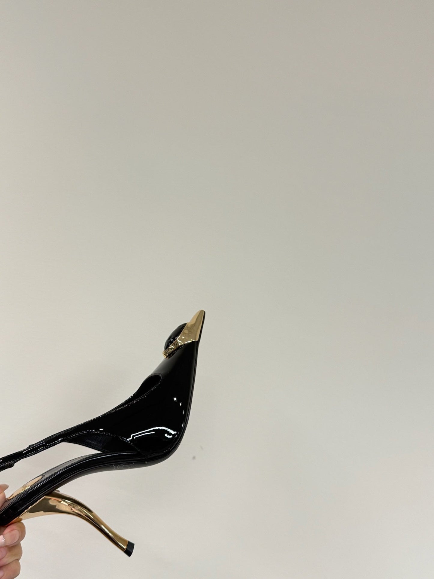 BLACK GEM-STUDDED SLINGBACK PUMPS IN BLACK PATENT CALFSKIN - 35