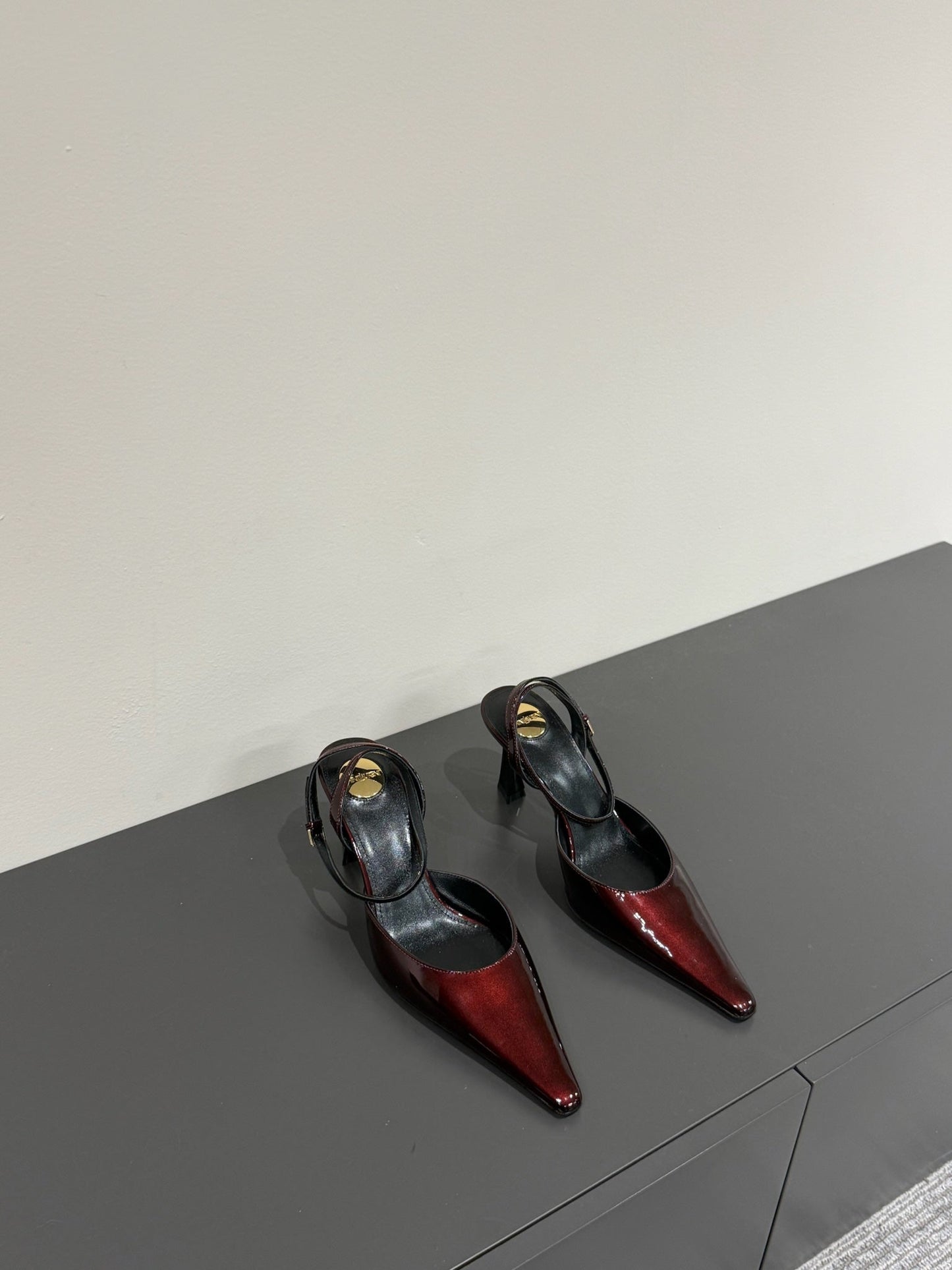 AIMÉE SLINGBACK PUMPS IN WINE RED GLOSSY LAMBSKIN - 35