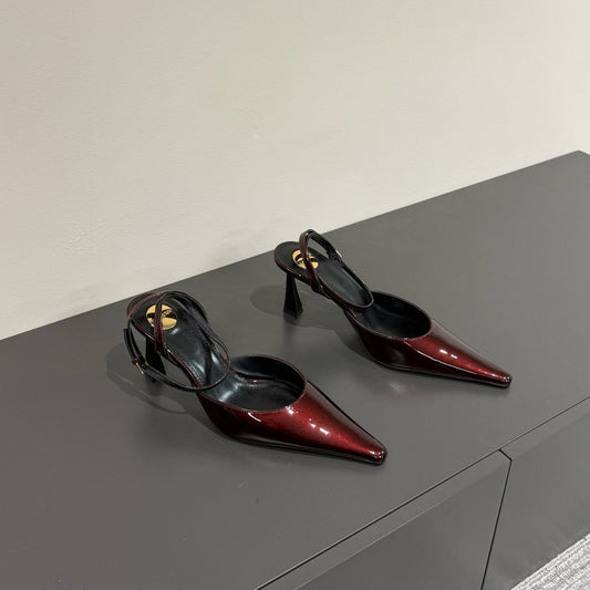 AIMÉE SLINGBACK PUMPS IN WINE RED GLOSSY LAMBSKIN - 35