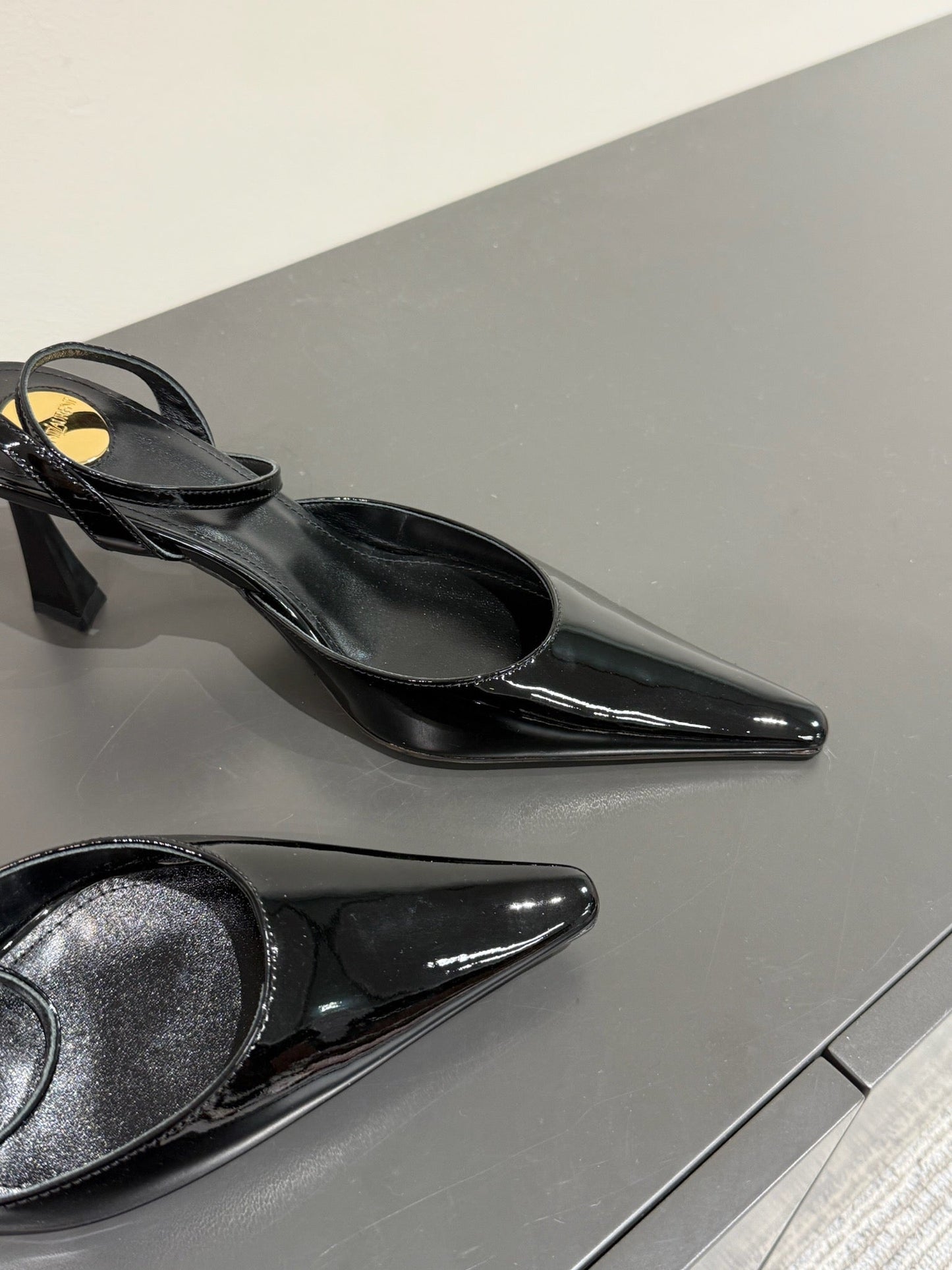 AIMÉE SLINGBACK PUMPS IN BLACK GLOSSY LAMBSKIN - 35