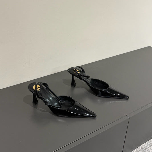 AIMÉE SLINGBACK PUMPS IN BLACK GLOSSY LAMBSKIN - 35