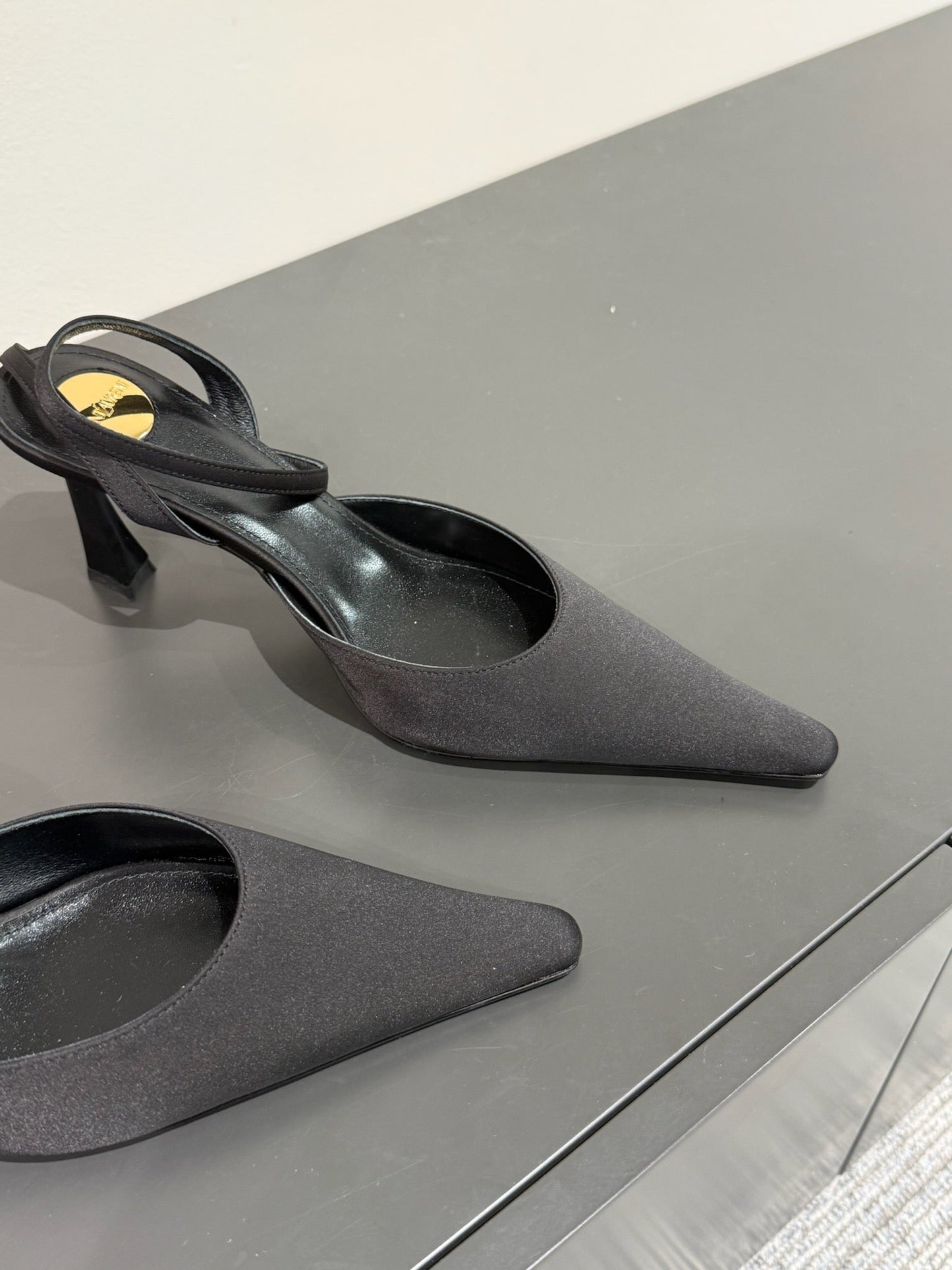 AIMÉE SLINGBACK PUMPS IN BLACK SATIN - 35