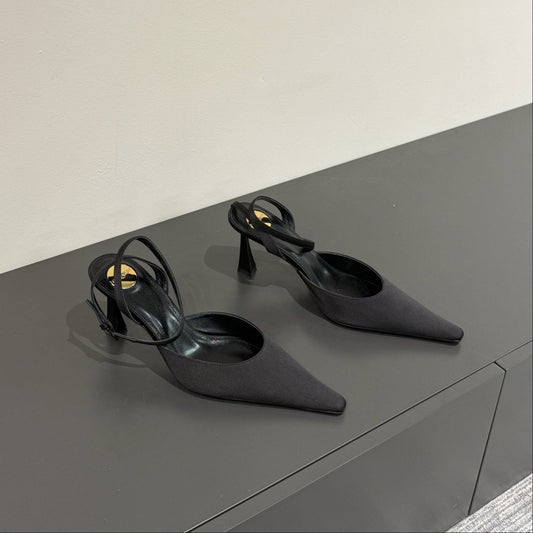 AIMÉE SLINGBACK PUMPS IN BLACK SATIN - 35