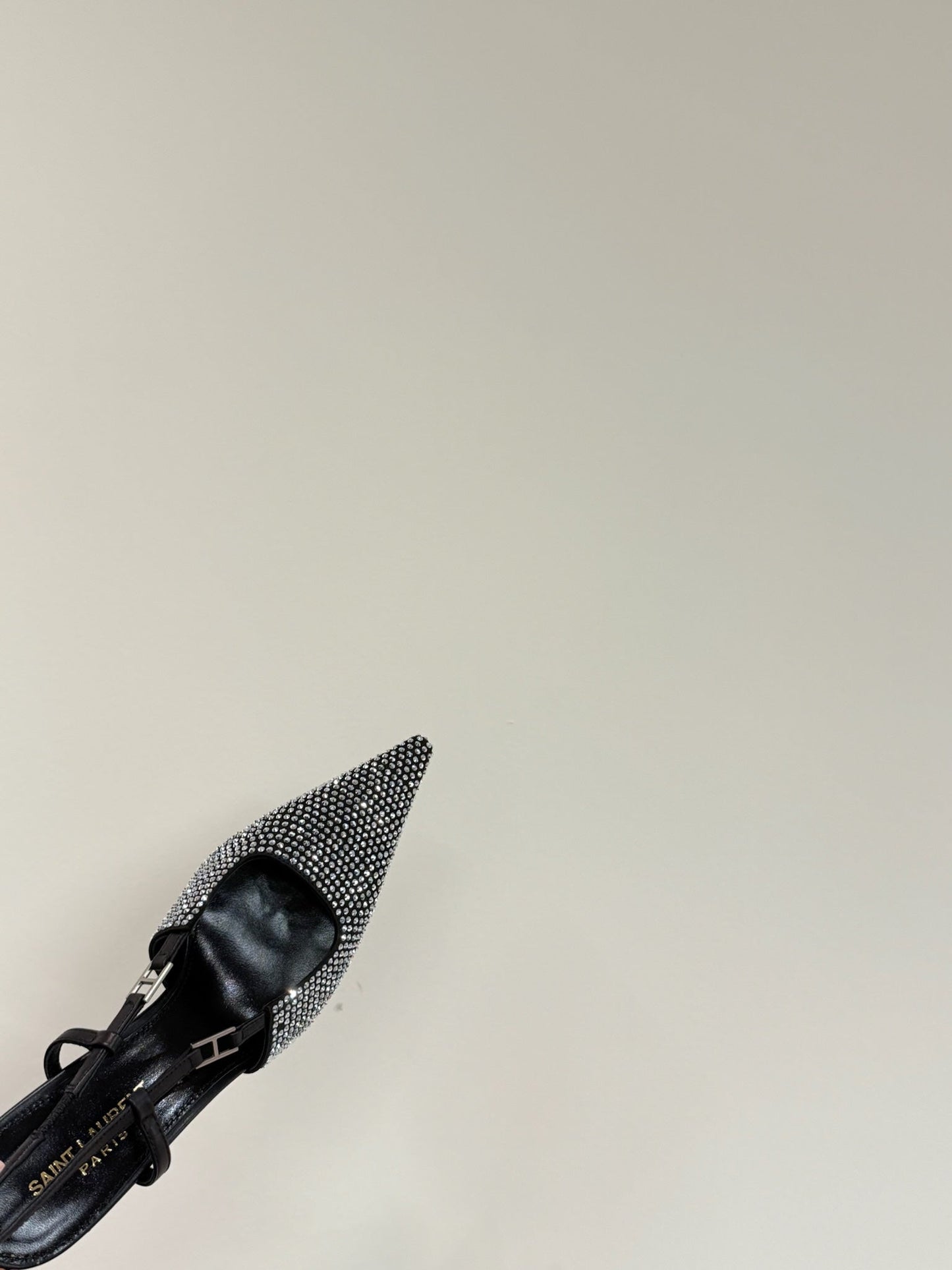 HIGH SLINGBACKS POINTED-TOE IN BLACK LAMBSKIN WITH SILVER CRYSTALS - 35