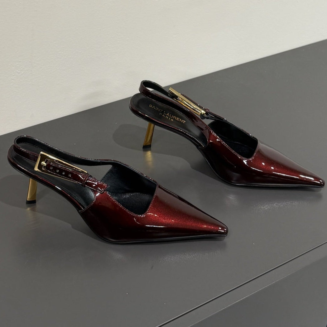LEE SLINGBACK PUMPS 75 MM IN BURGUNDY RED PATENT CALFSKIN - 35