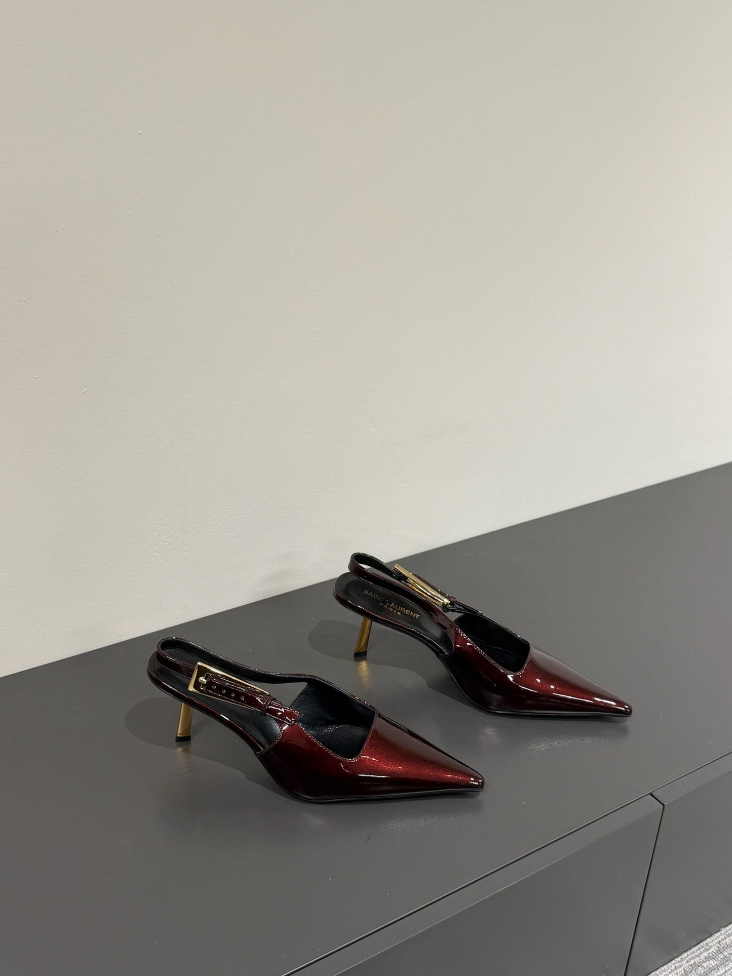 LEE SLINGBACK MID PUMPS IN WINE RED SHINY CALFSKIN - 35