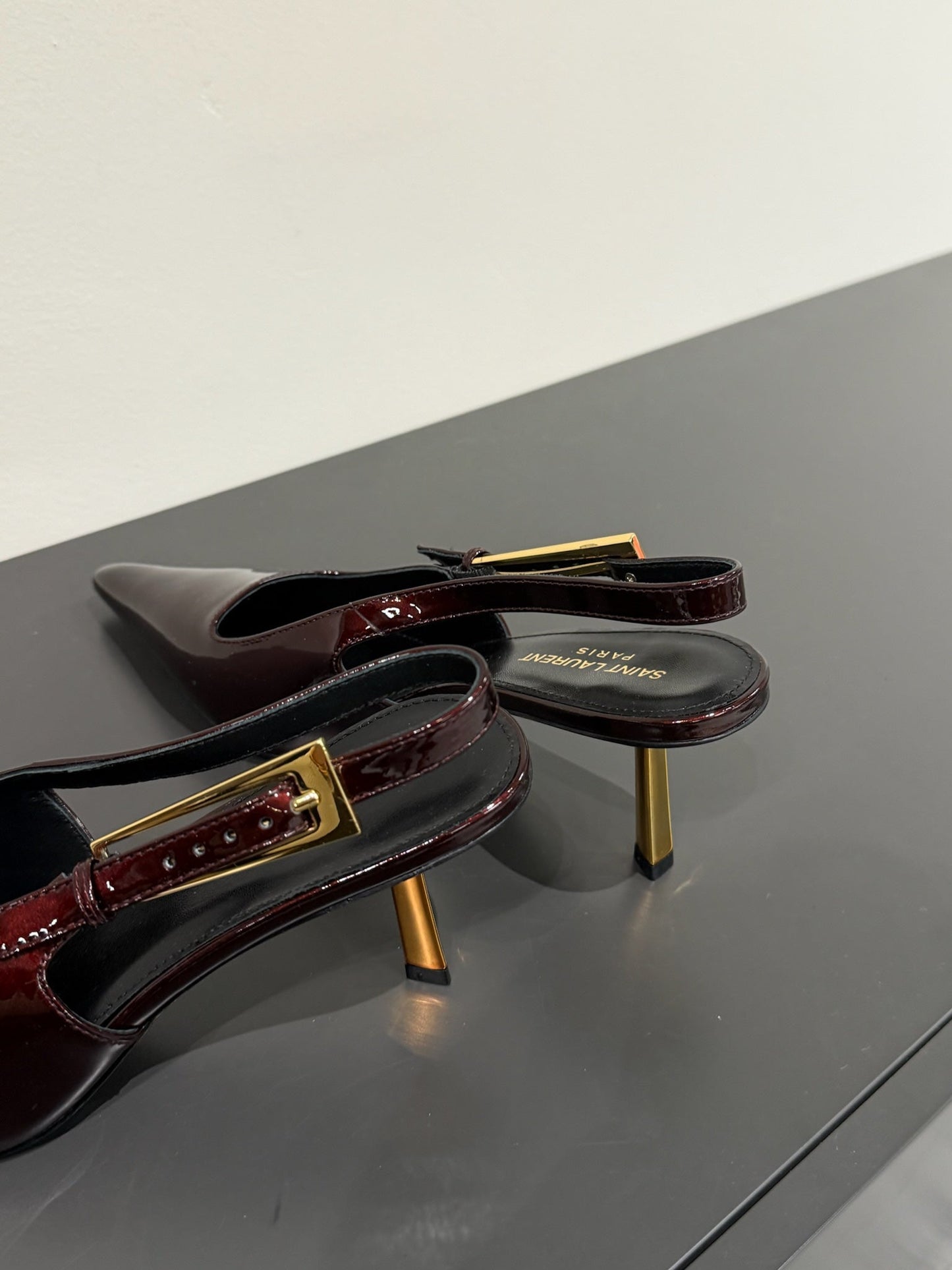 LEE SLINGBACK MID PUMPS IN WINE RED SHINY CALFSKIN - 35