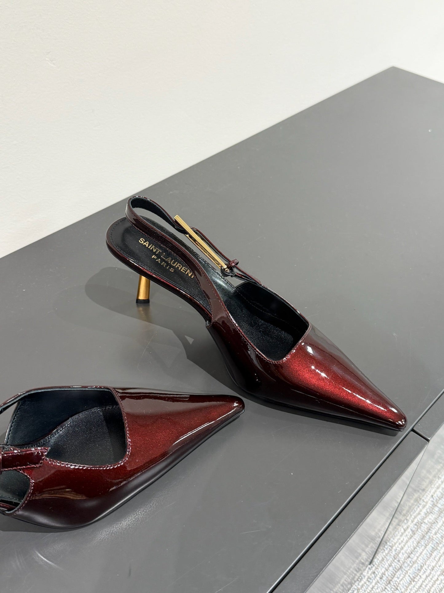 LEE SLINGBACK MID PUMPS IN WINE RED SHINY CALFSKIN - 35