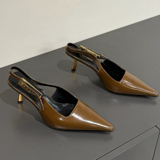 LEE SLINGBACK PUMPS 75 MM IN COFFEE BROWN PATENT CALFSKIN - 35