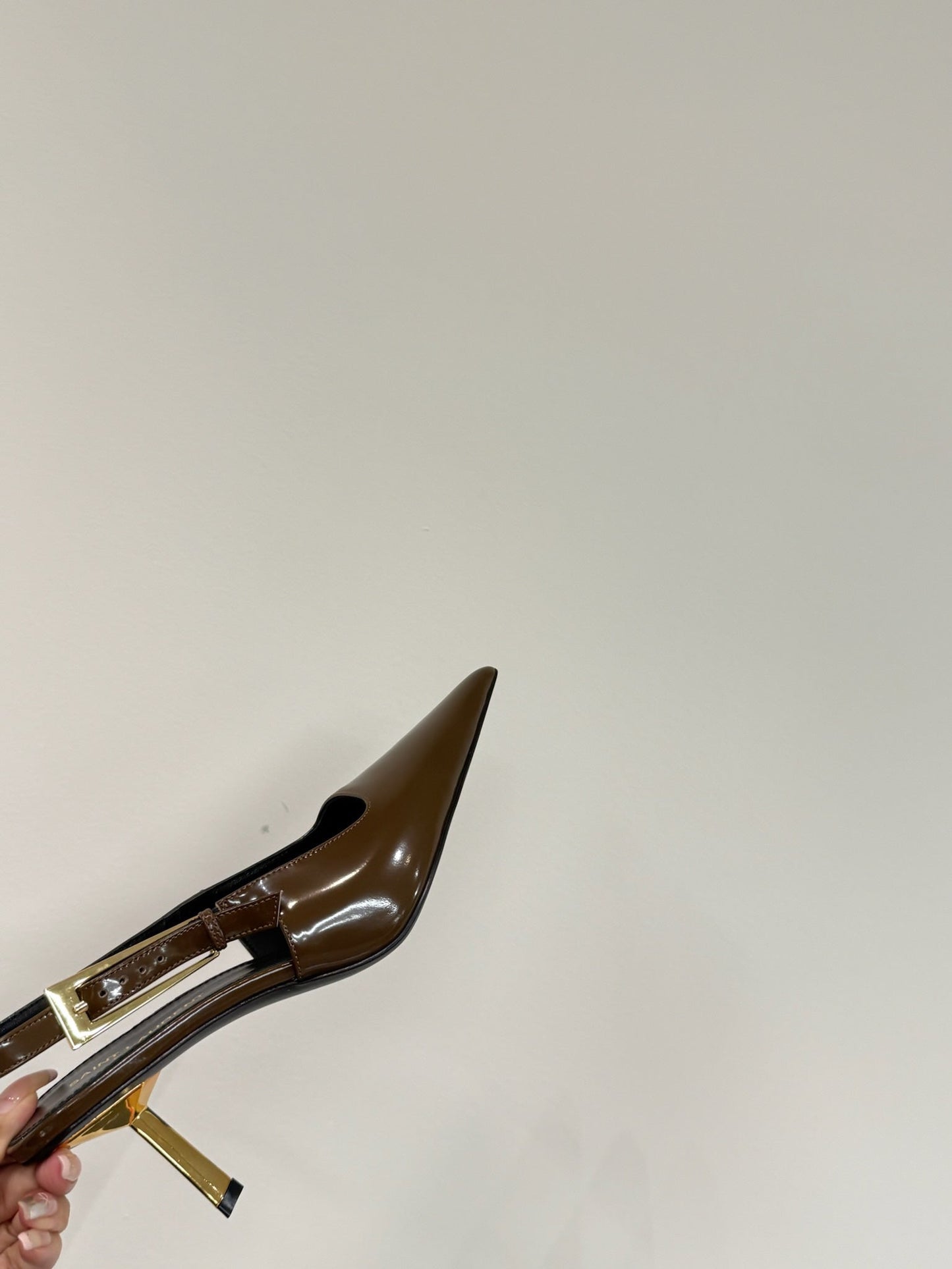 LEE SLINGBACK MID PUMPS IN BARK BROWN SHINY CALFSKIN - 35