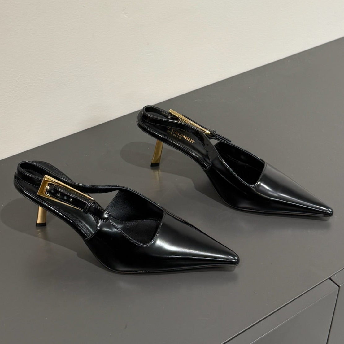 LEE SLINGBACK PUMPS 75 MM IN BLACK PATENT CALFSKIN - 35