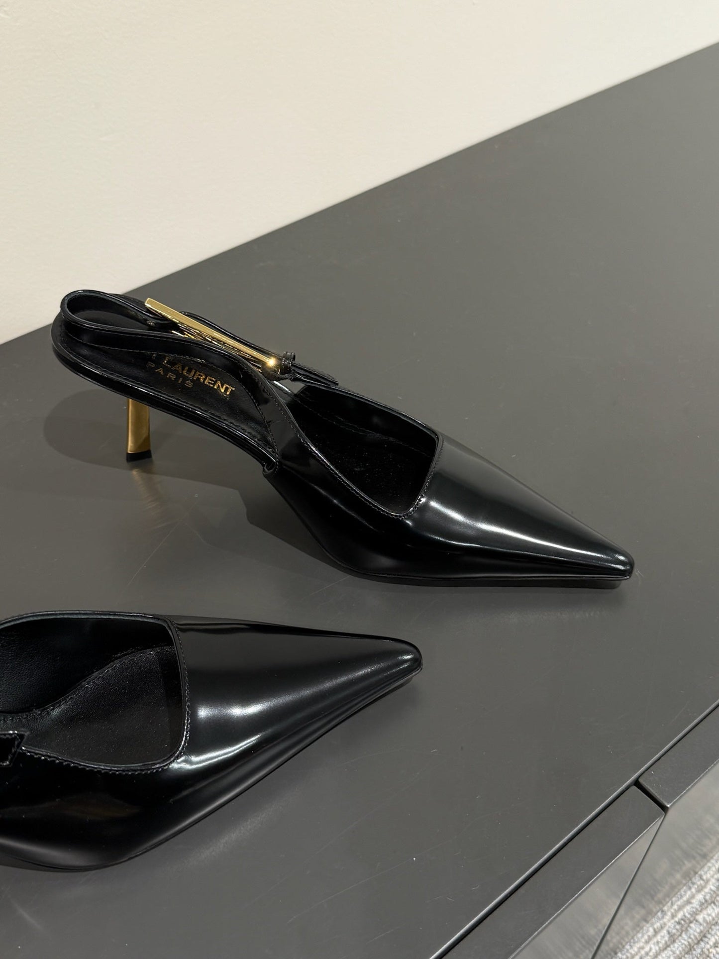 LEE SLINGBACK PUMPS 75 MM IN BLACK PATENT CALFSKIN - 35