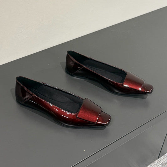 BALLERINA FLATS IN MAHAGANY RED PATENT CALFSKIN - 35