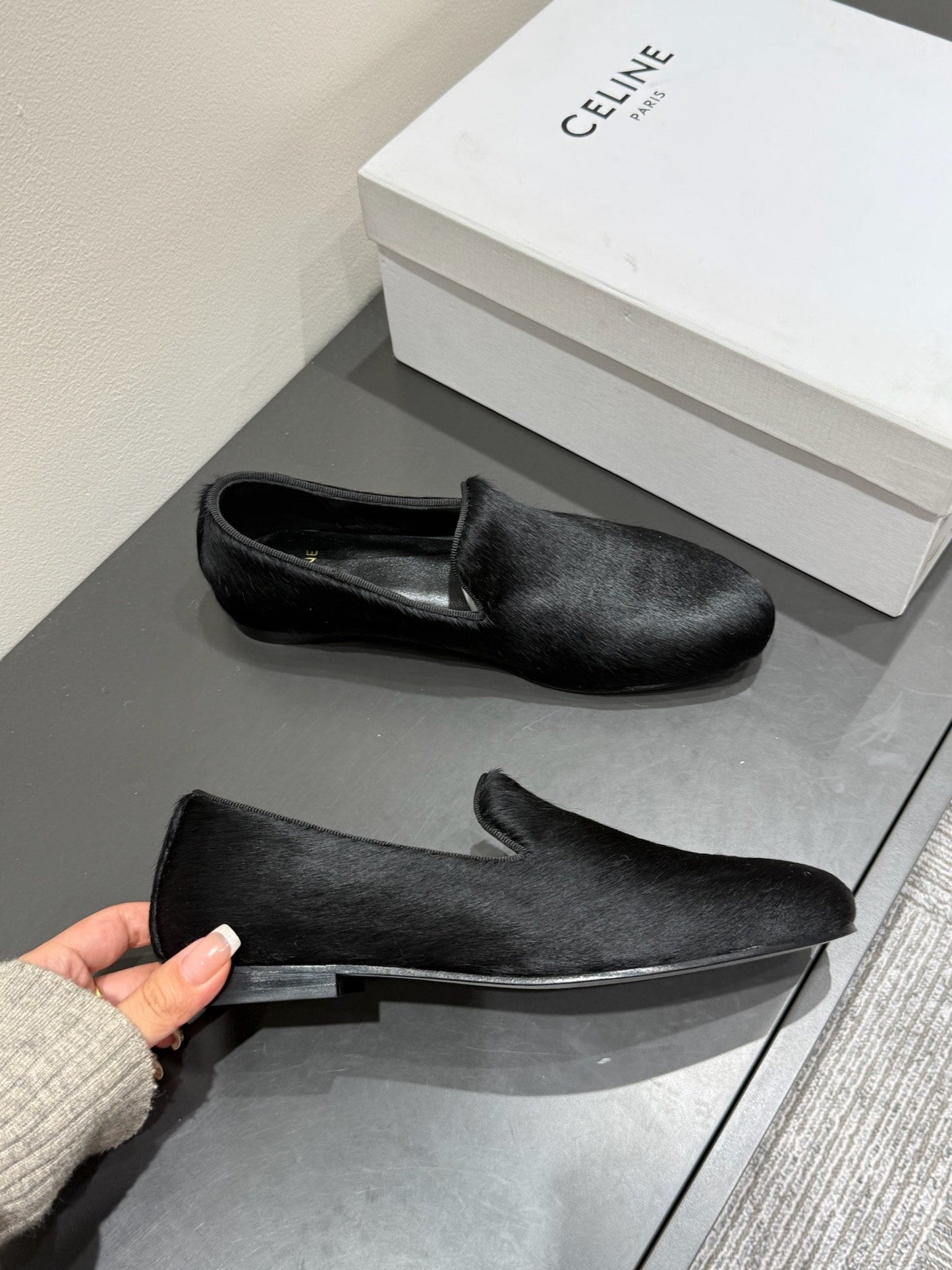FURRY LOAFERS IN BLACK CALF HAIR - 35